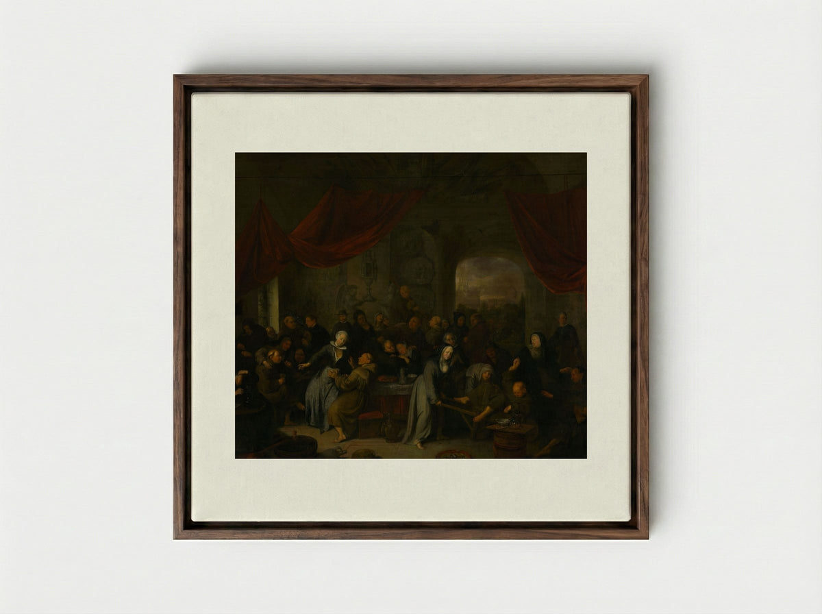 Monk's Entertainment in a Roman Cloister - Pieter Jansz. Quast - Framed Canvas Dark Wood