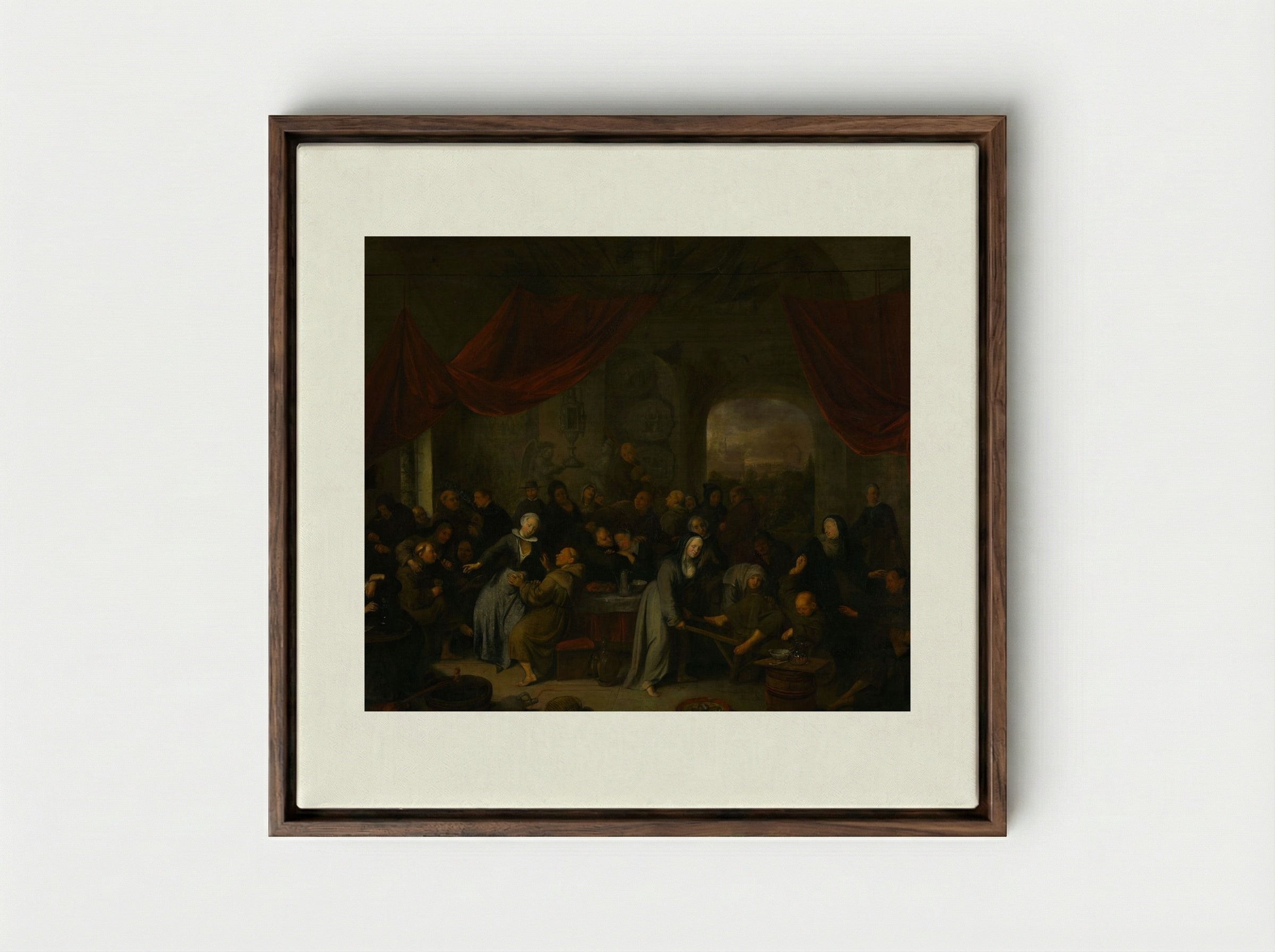 Monk's Entertainment in a Roman Cloister - Pieter Jansz. Quast - Framed Canvas Dark Wood