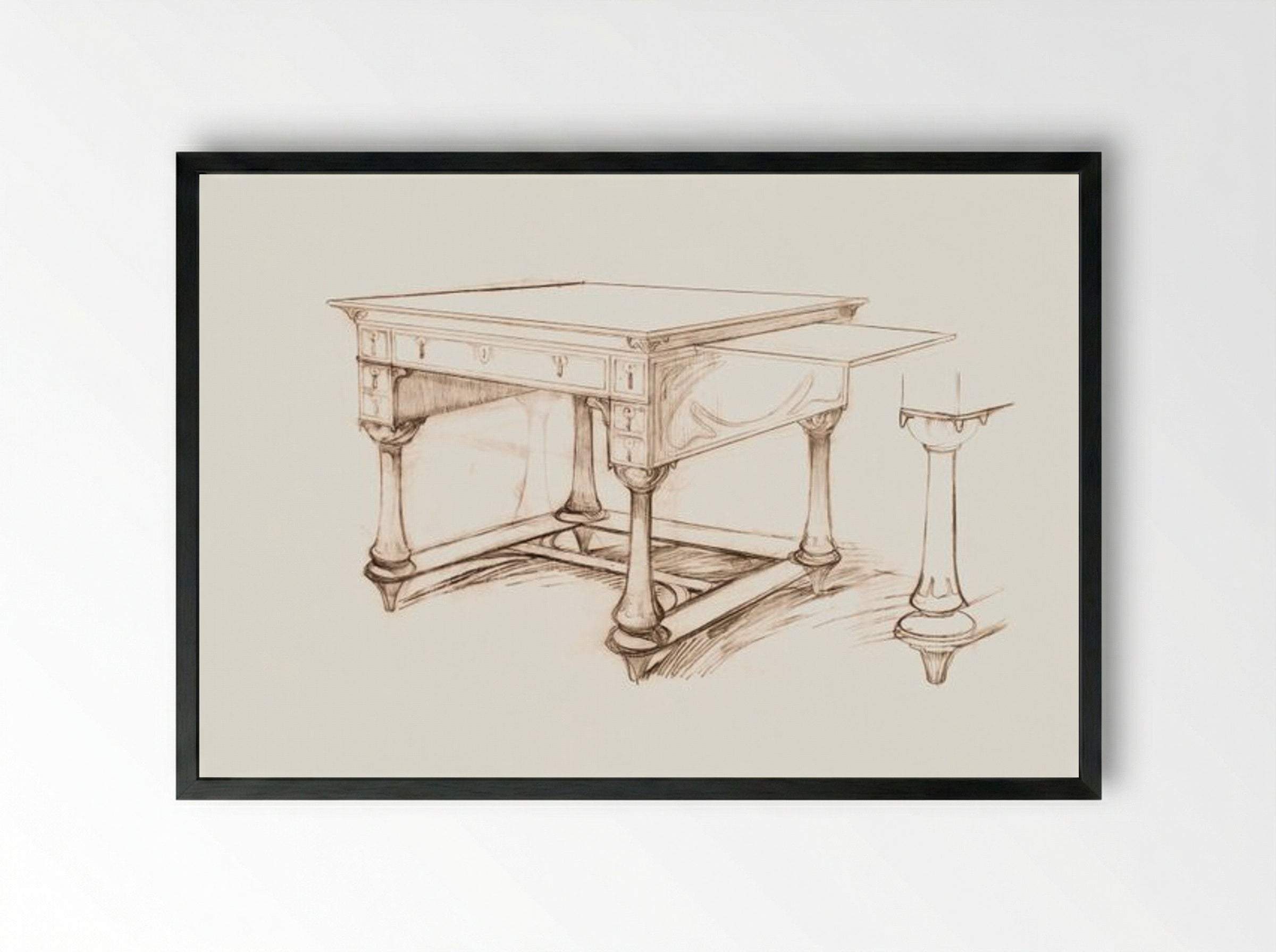 Project of an Office Table - Alphonse Mucha - Framed Print Black