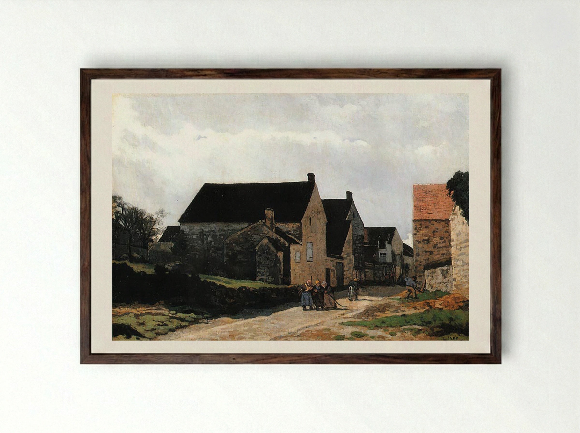 Street of Marlotte (also known as Women Going to the Woods) - Ludovic Piette - Framed Print Dark Wood