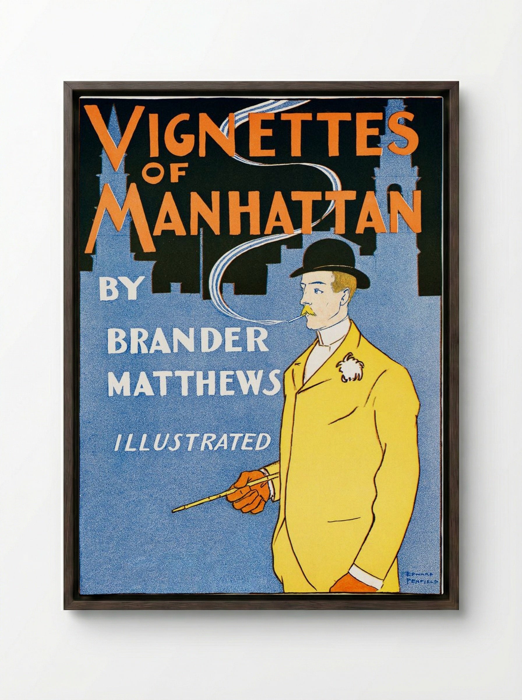 Vignettes of Manhattan - Edward Penfield - Framed Canvas Dark Wood