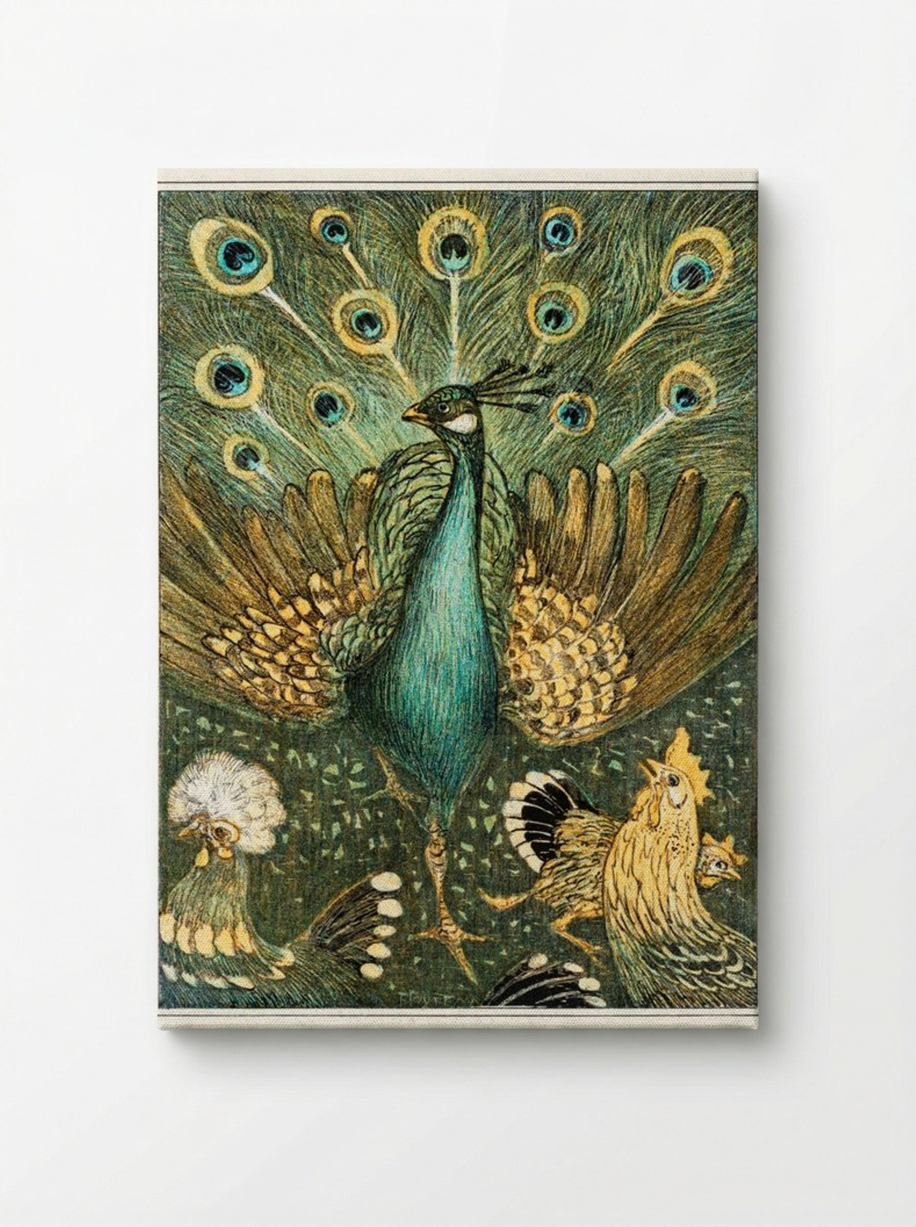 Peacock with Chickens - Theo van Hoytema - Canvas
