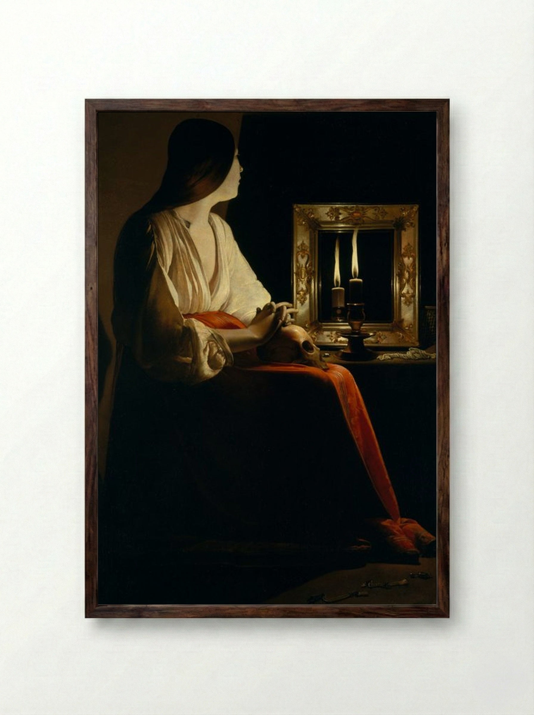 The Penitent Magdalen - Georges de La Tour - Framed Print Dark Wood