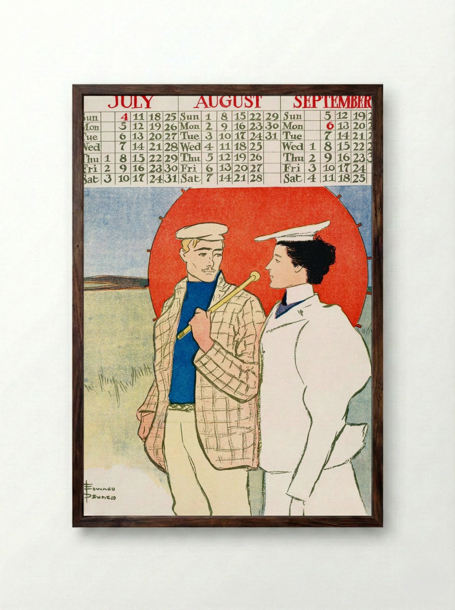 July, August, September - Vintage Calendar - Edward Penfield - Framed Print Dark Wood