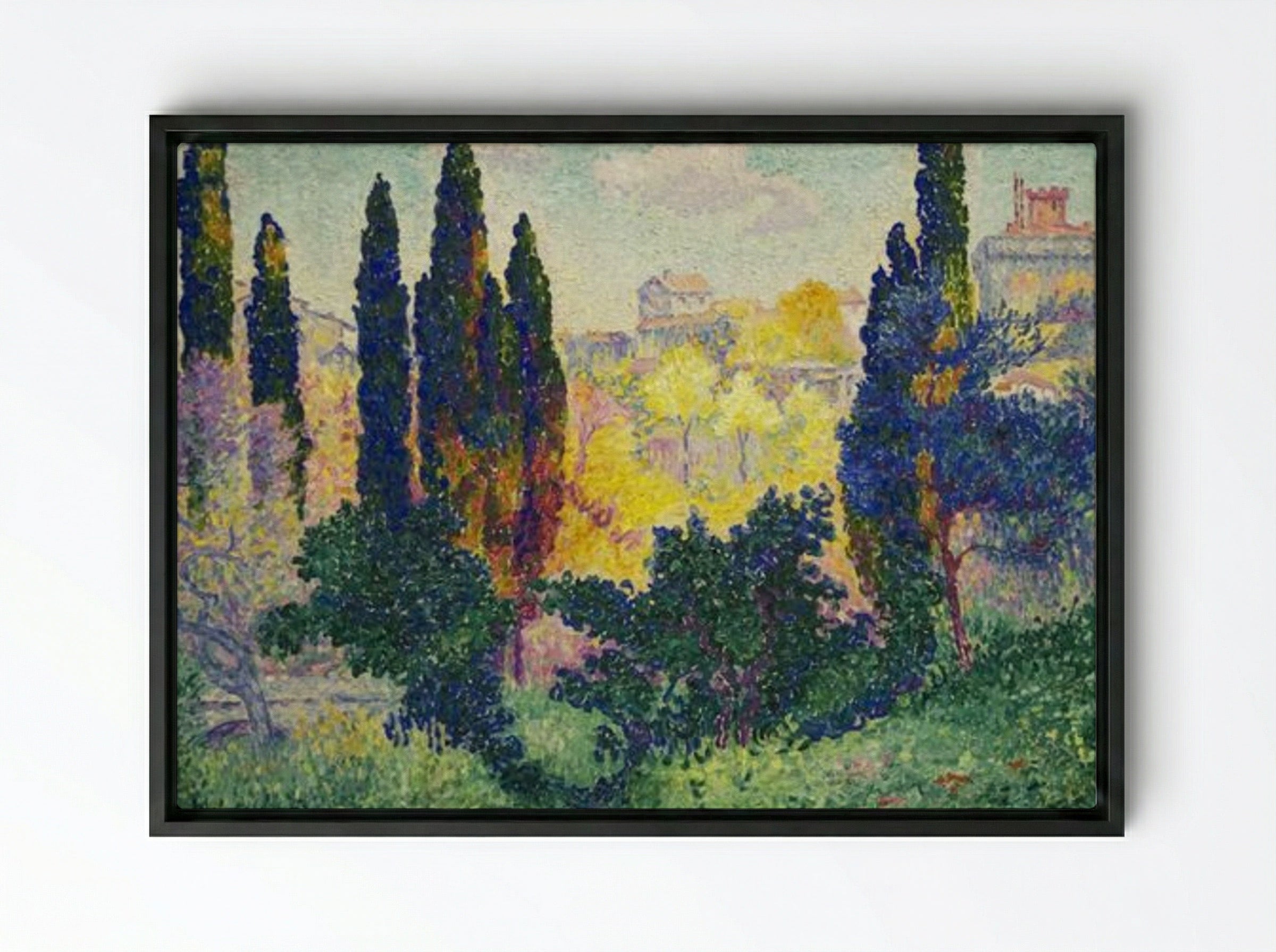 Les cyprès à Cagnes - Henri-Edmond Cross - Framed Canvas Black