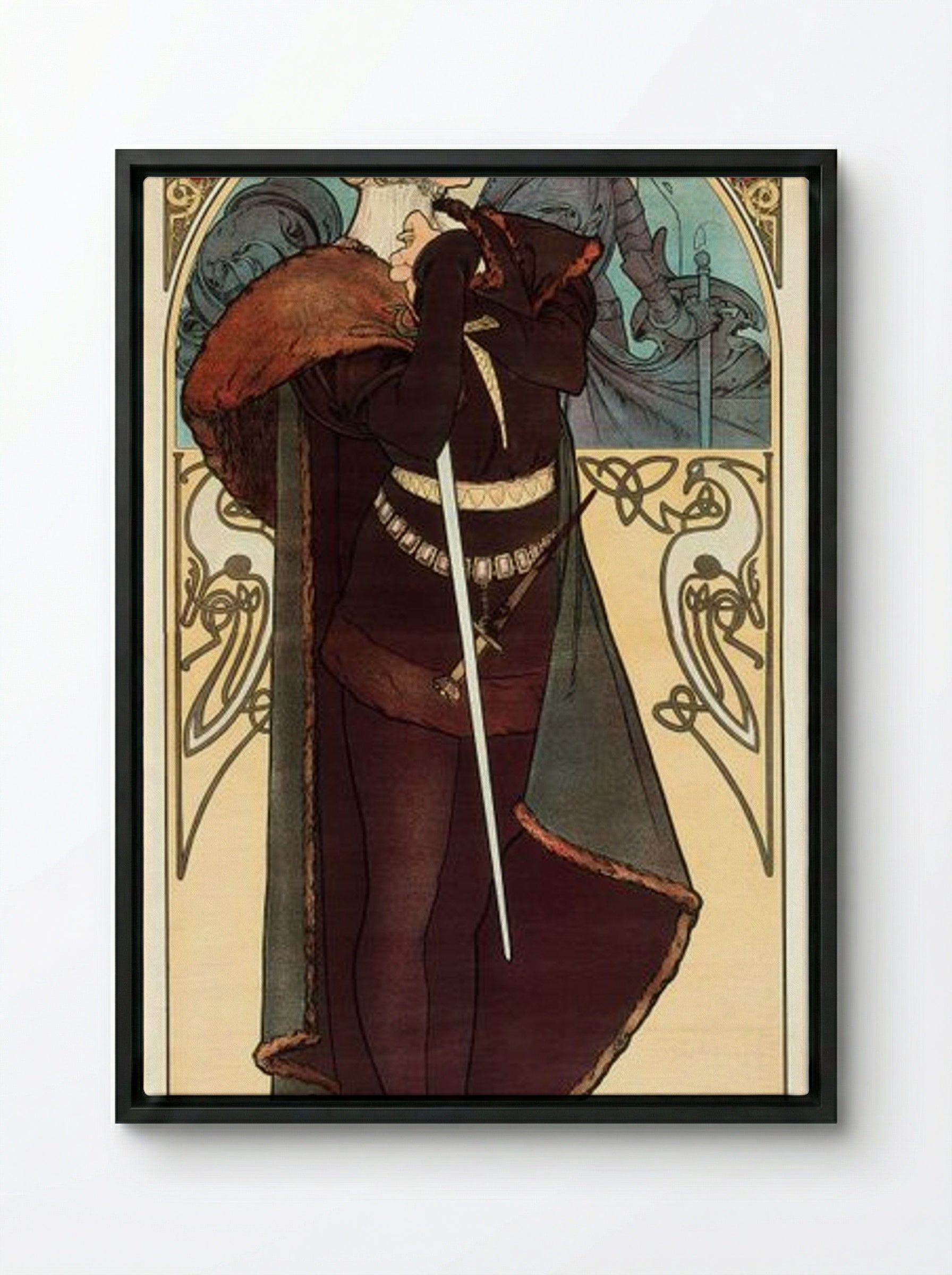 Hamlet, Sarah Bernhardt - Alphonse Mucha - Framed Canvas Black