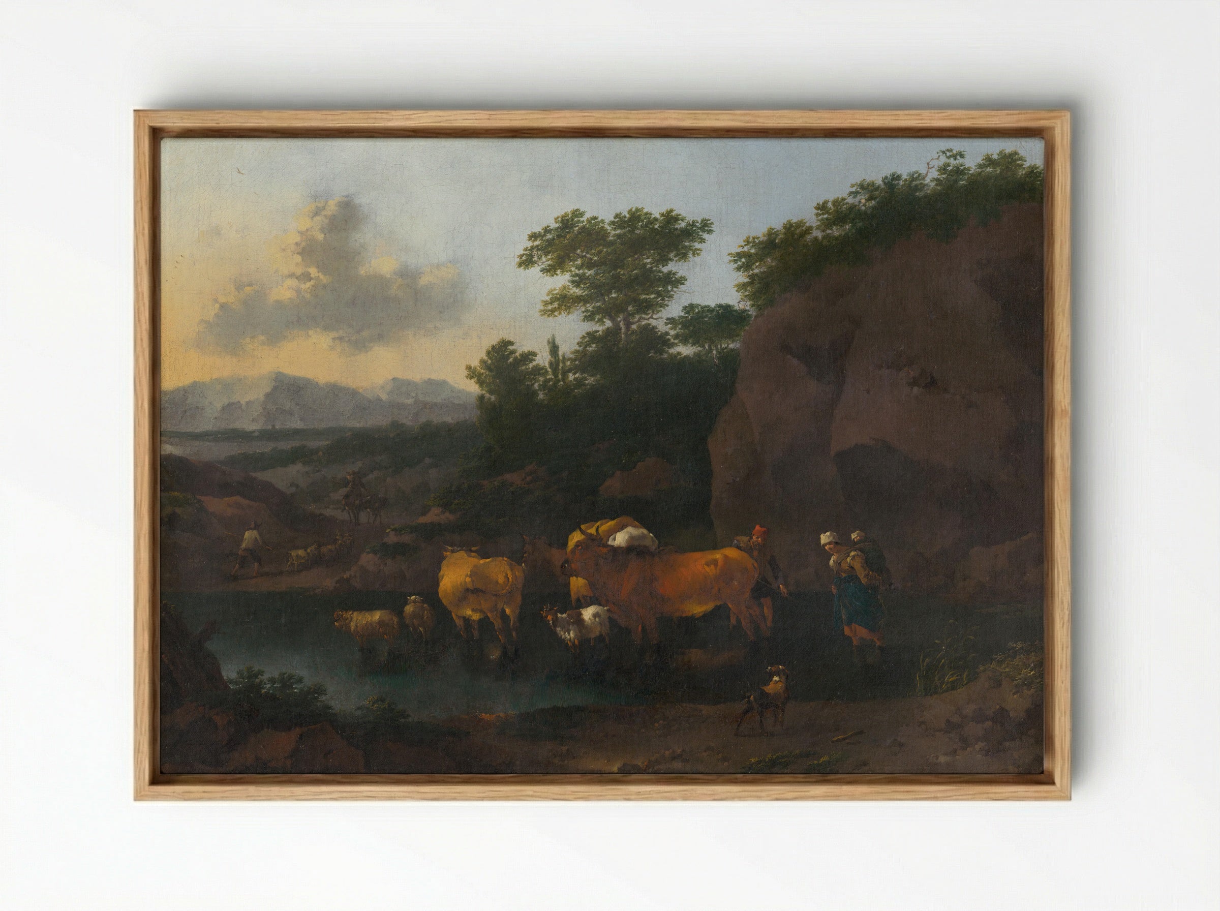 Italianate Landscape with Cattle Ford - Pieter van Bloemen - Framed Canvas Wood