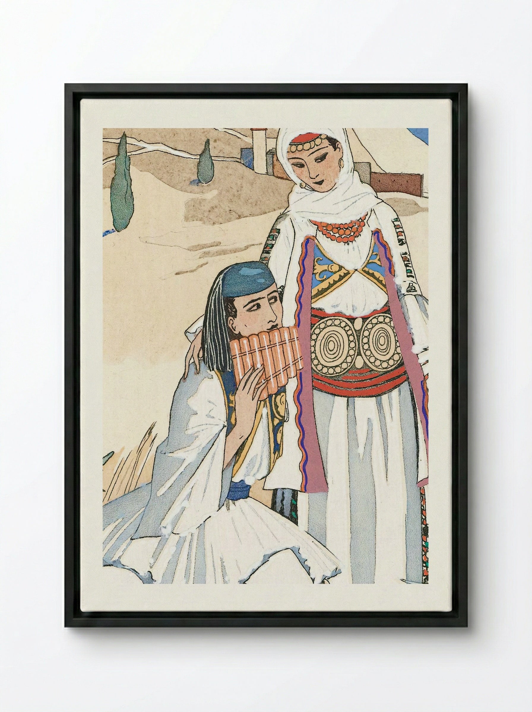La Flûte de Pan - George Barbier - Framed Canvas Black