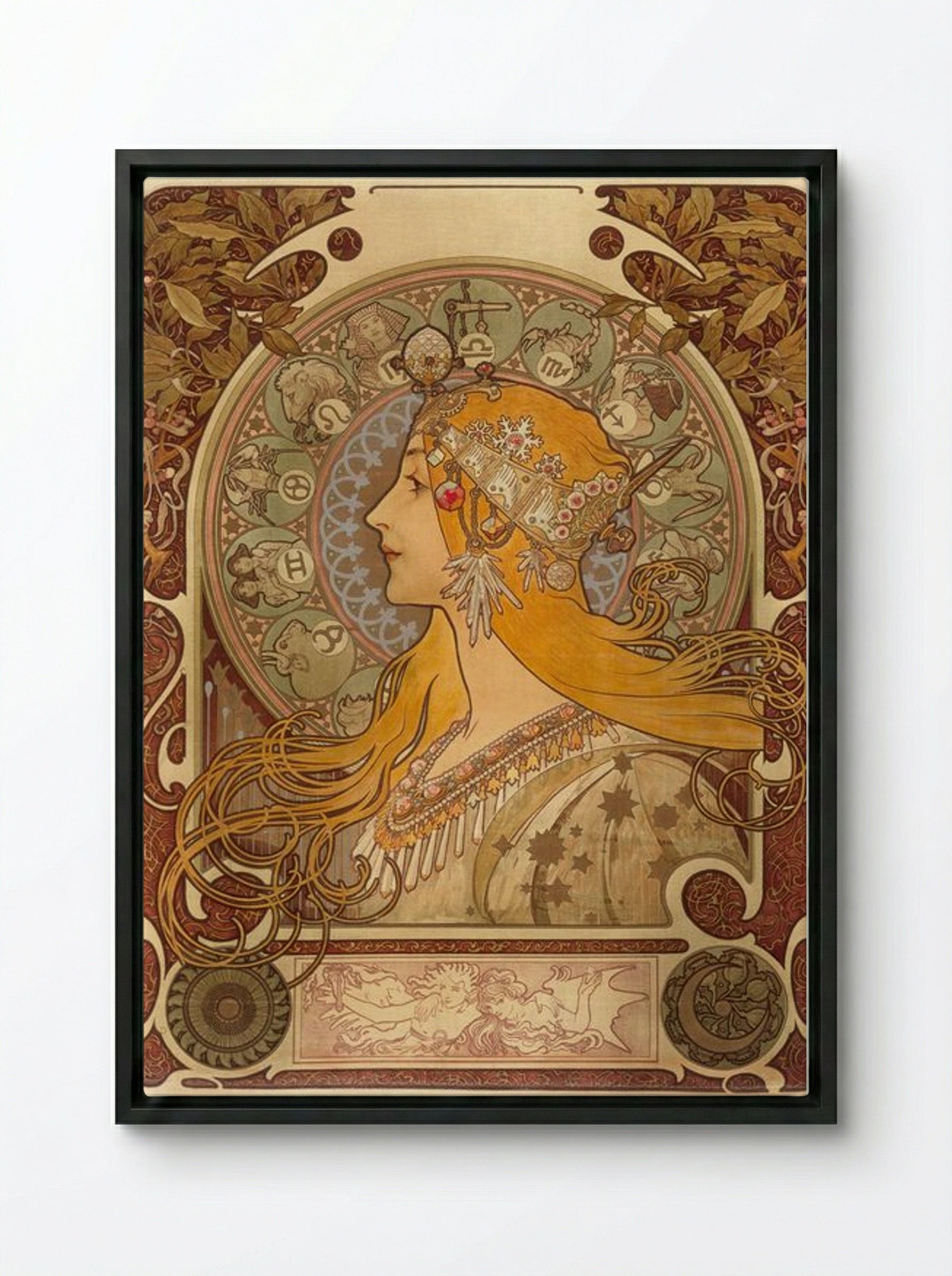 Zodiac - Alphonse Mucha - Framed Canvas Black