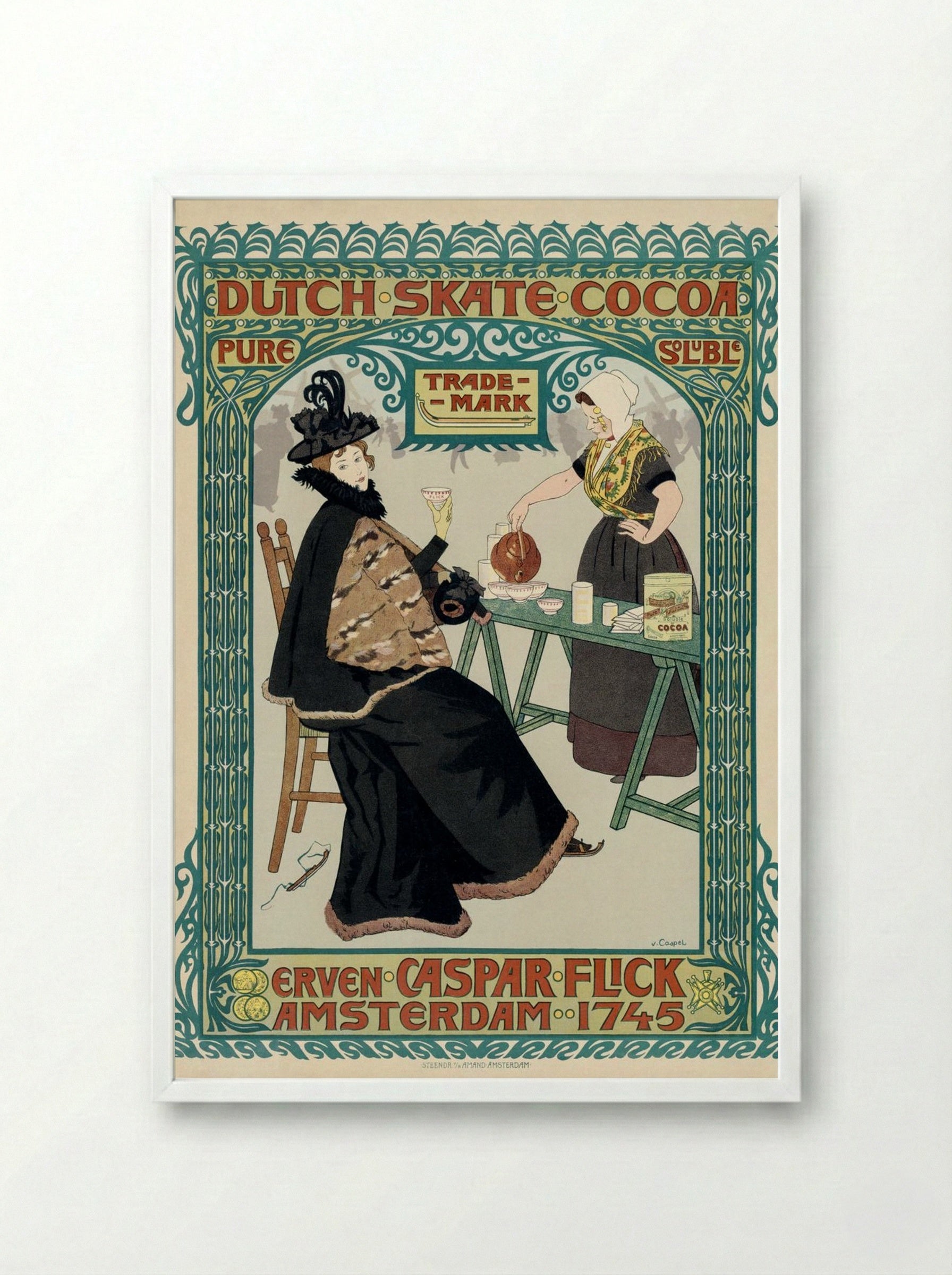 Dutch Skate Cocoa Advertisement - Johann Georg van Caspel - Framed Print White