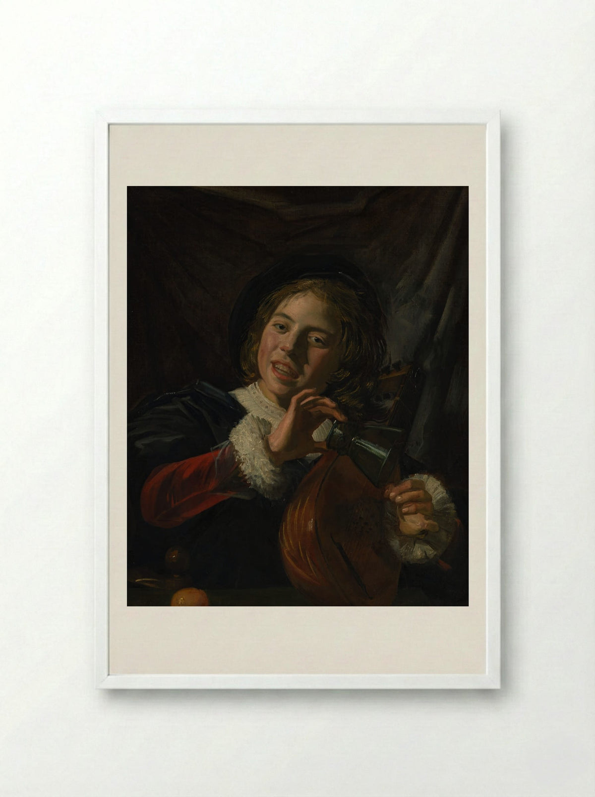 Boy with a Lute - Frans Hals - Framed Print White