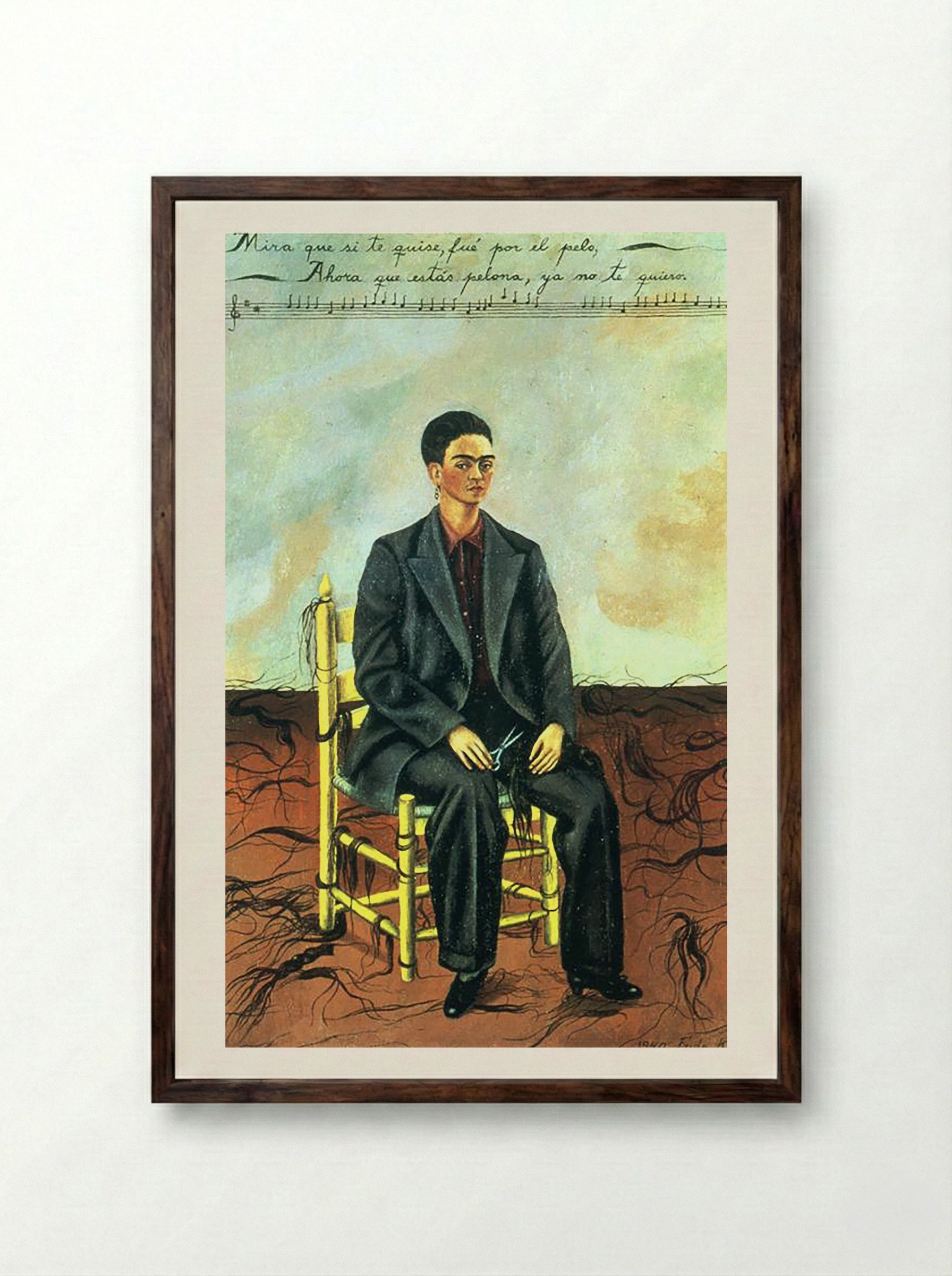 Self-Portrait with Cropped Hair - Frida Kahlo - Framed Print Dark Wood