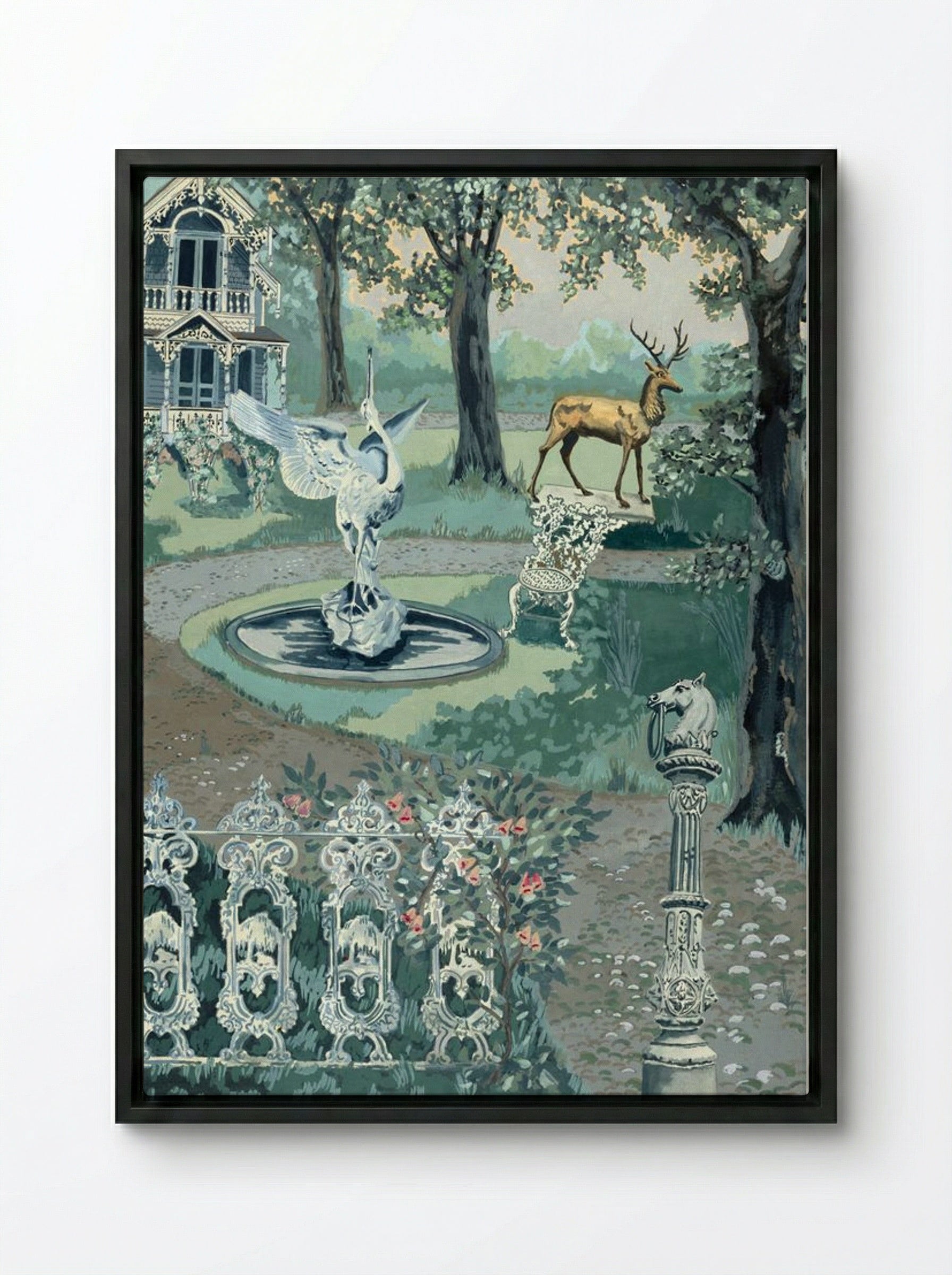 Garden Setting - Perkins Harnly - Framed Canvas Black
