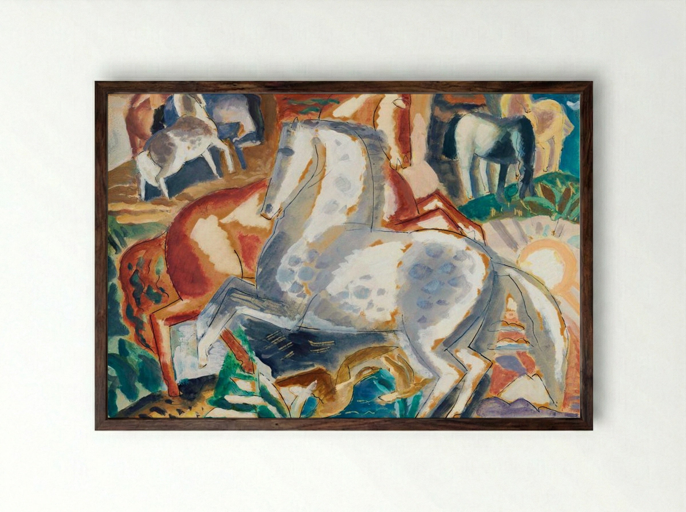 Horses in Landscape - Leo Gestel - Framed Print Dark Wood