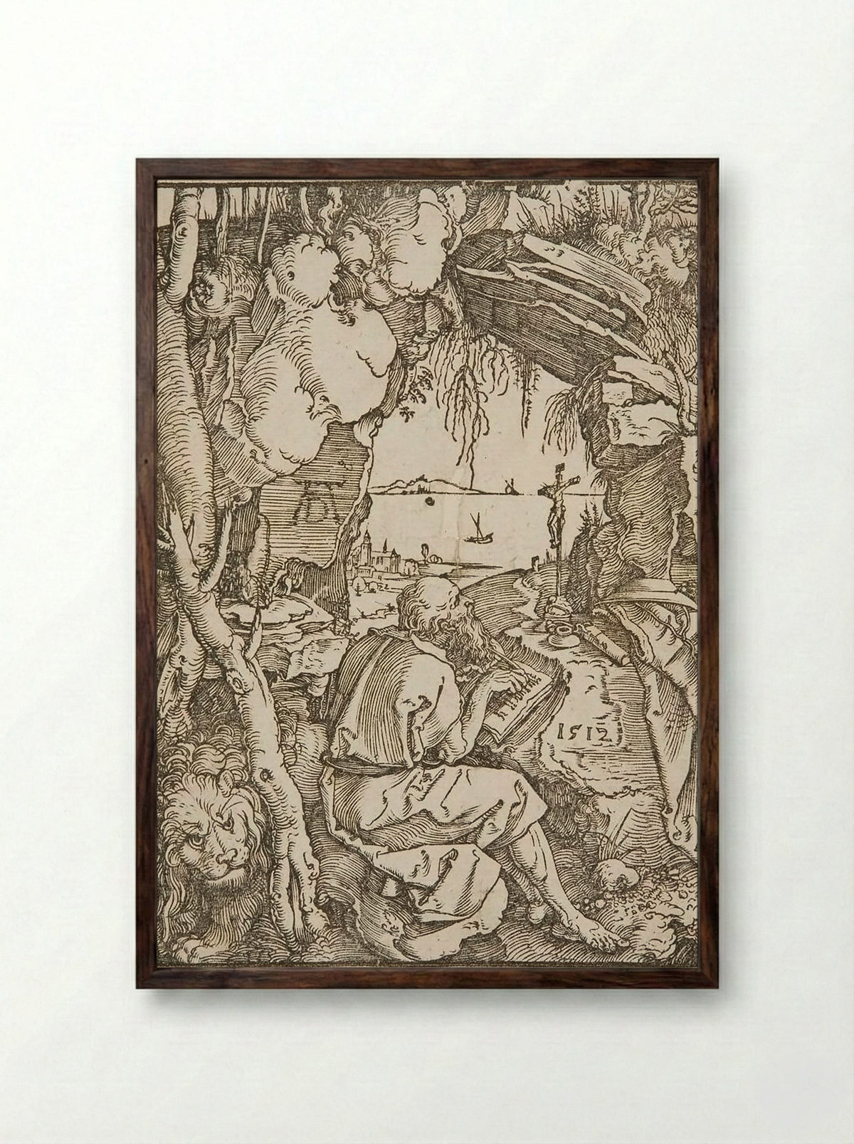 Saint Jerome in a Grotto - Albrecht Dürer - Framed Print Dark Wood