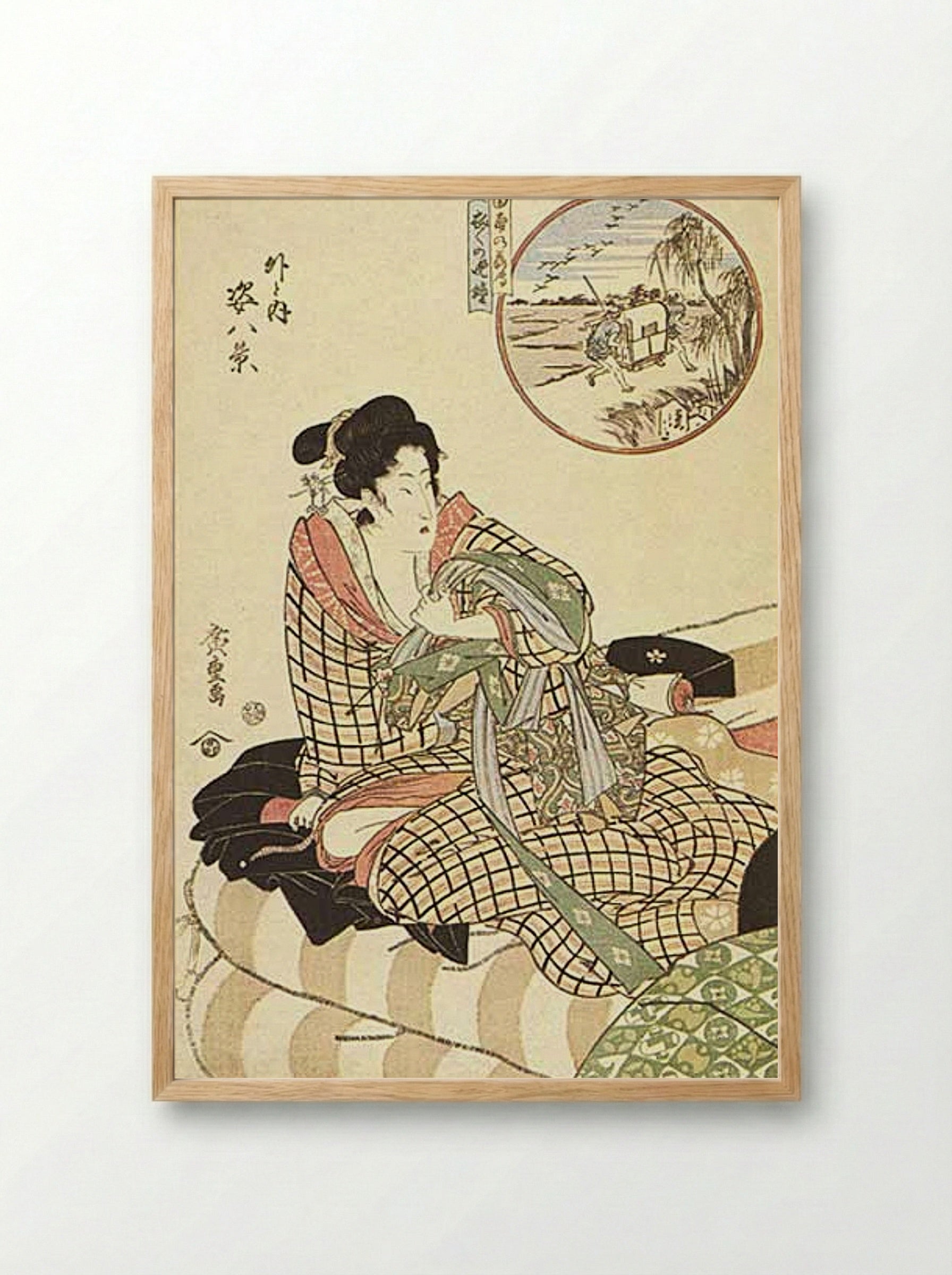 Courtesan Viewing Travellers (Outside and Inside) - Hiroshige - Framed Print Wood