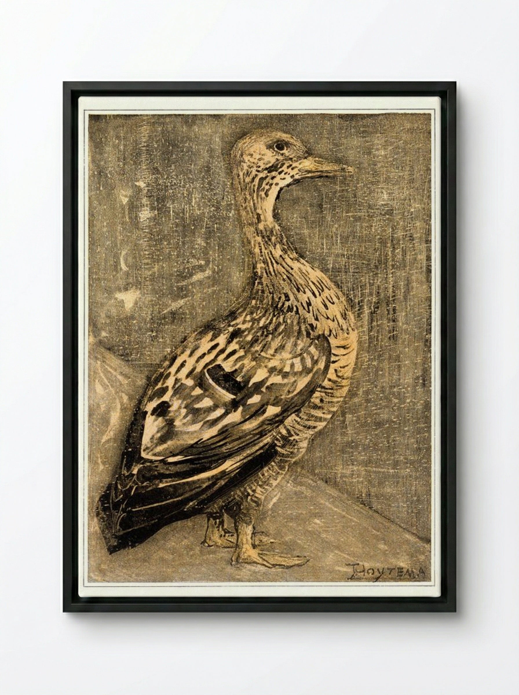 Standing Duck - Theo van Hoytema - Framed Canvas Black