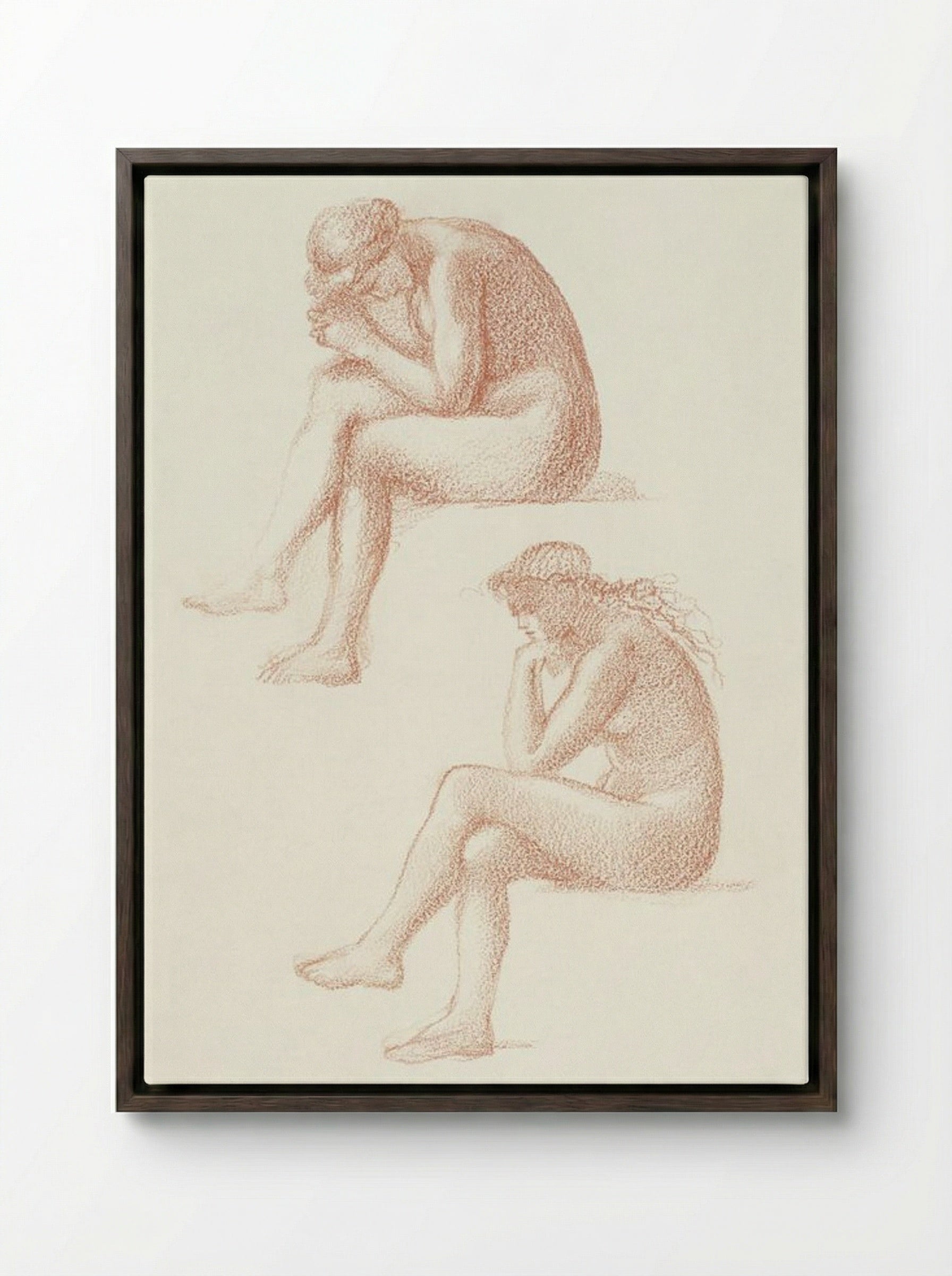 Two Studies for the Figure on the Right (From 'The Lament') - Edward Burne-Jones - Framed Canvas Dark Wood