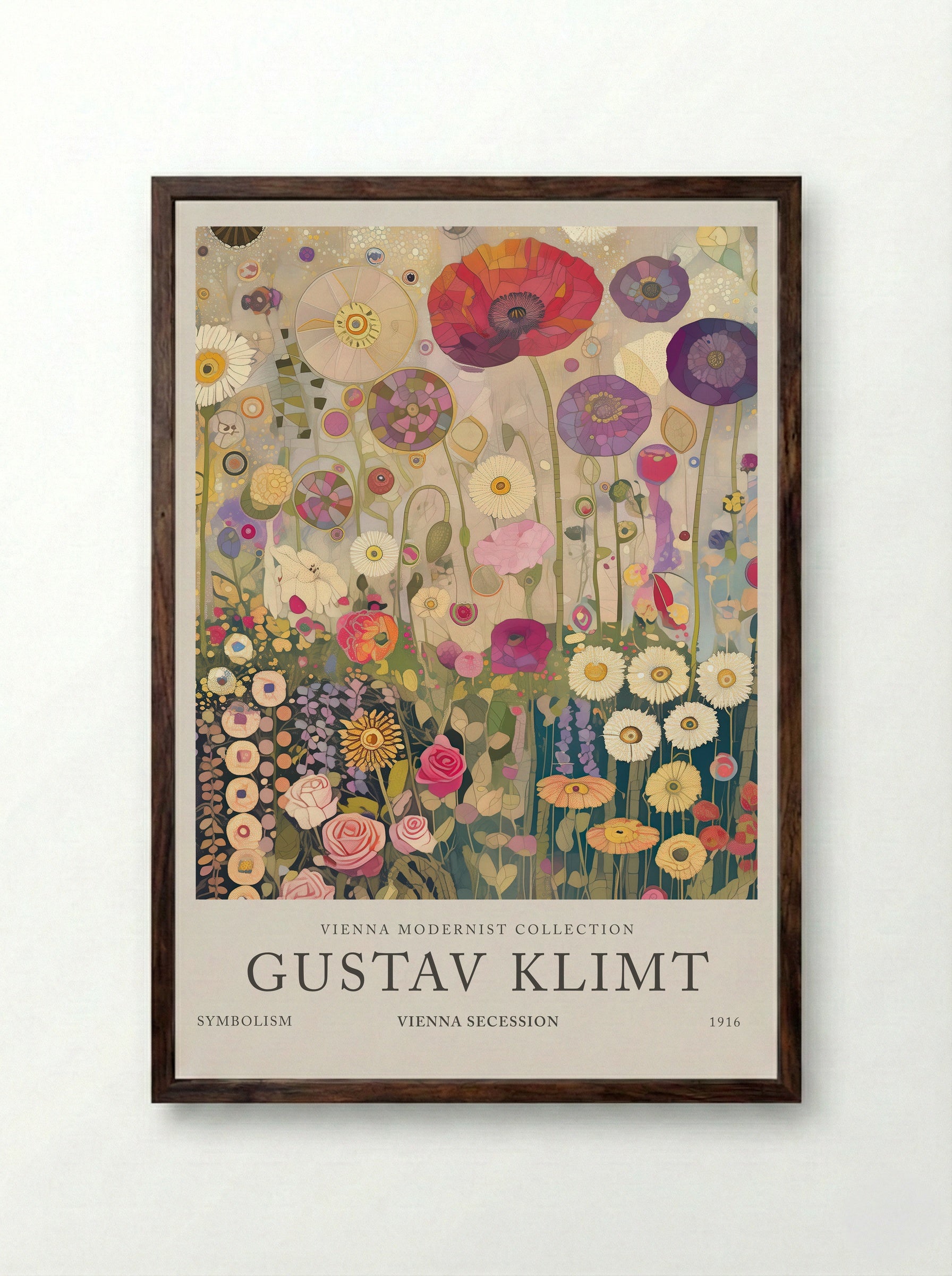 Radiant Flower Waltz - Gustav Klimt - Framed Print Dark Wood