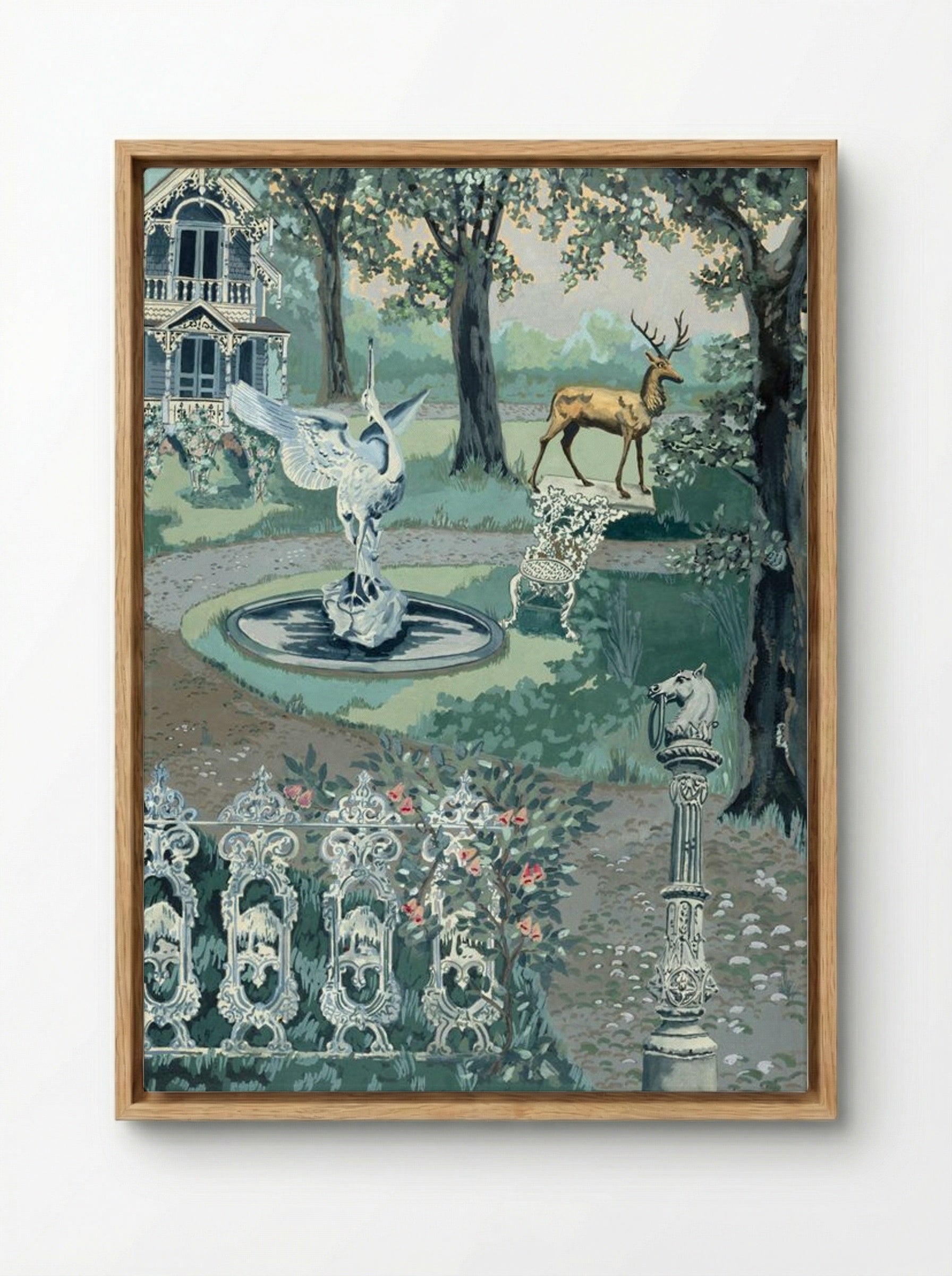 Garden Setting - Perkins Harnly - Framed Canvas Wood
