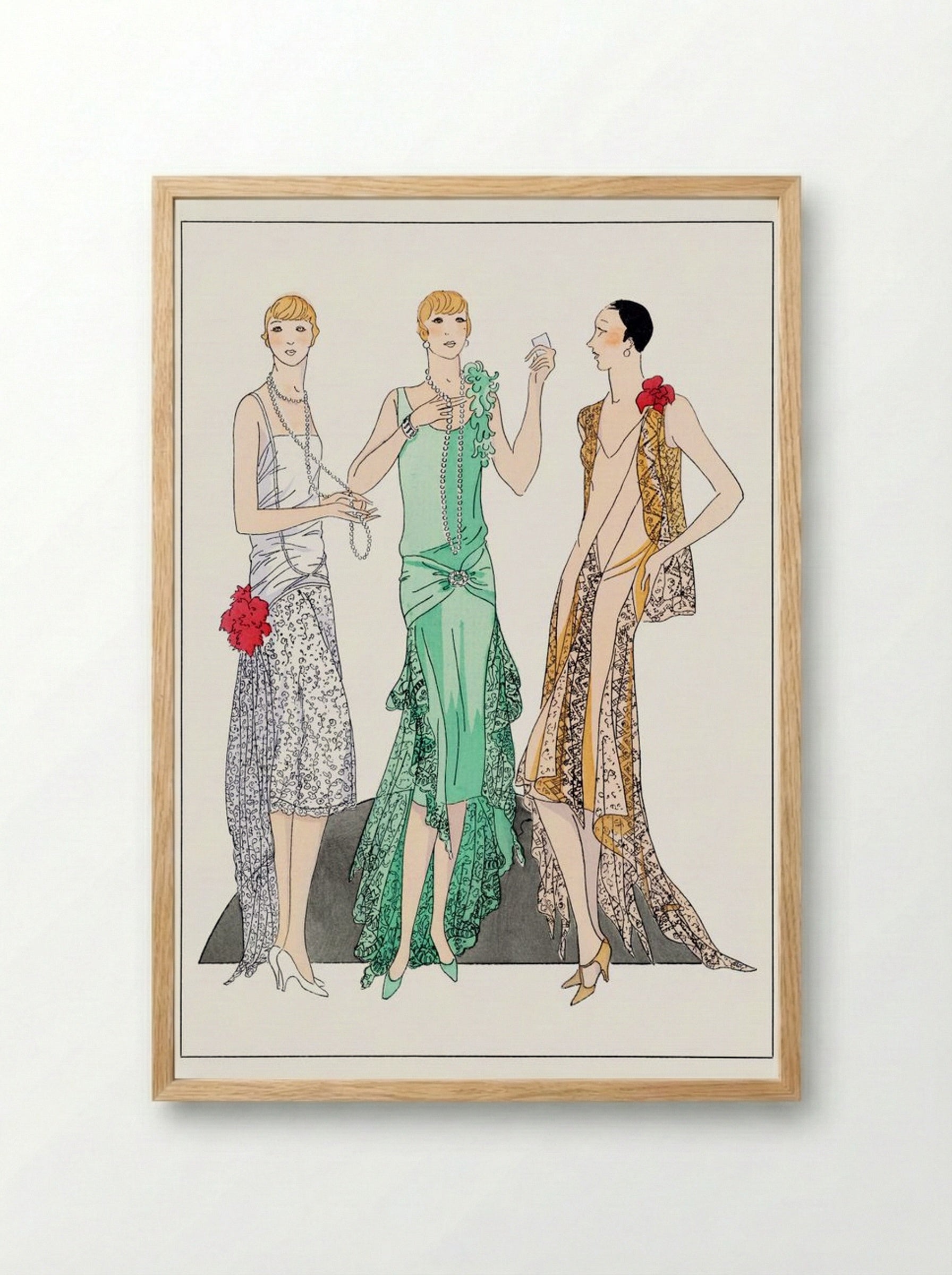 Three Evening Dresses with Lace - V. Racine - Framed Print Wood