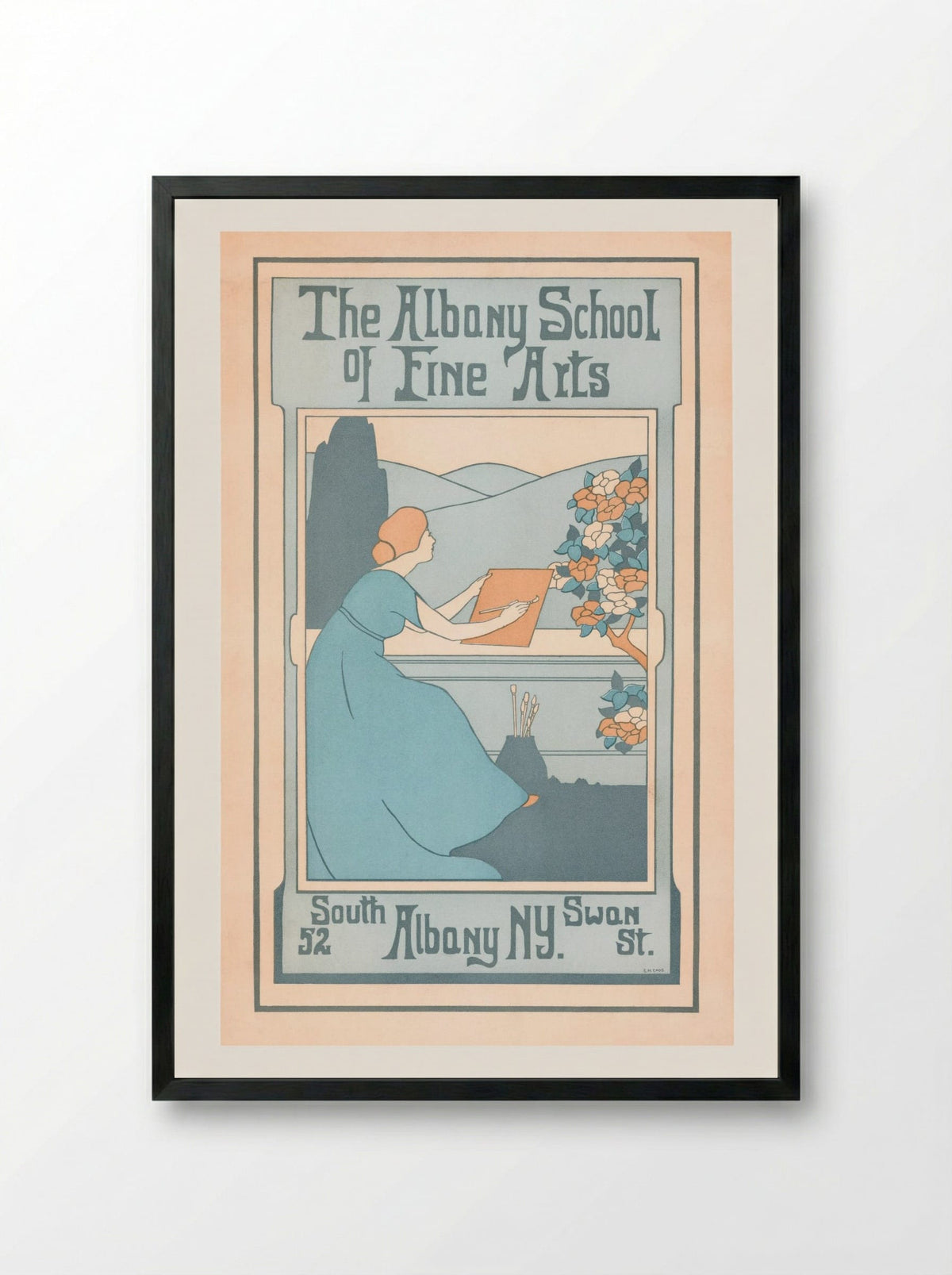 The Albany School of Fine Arts, 52 South Swan St., Albany, NY - E.M. Enos - Framed Print Black
