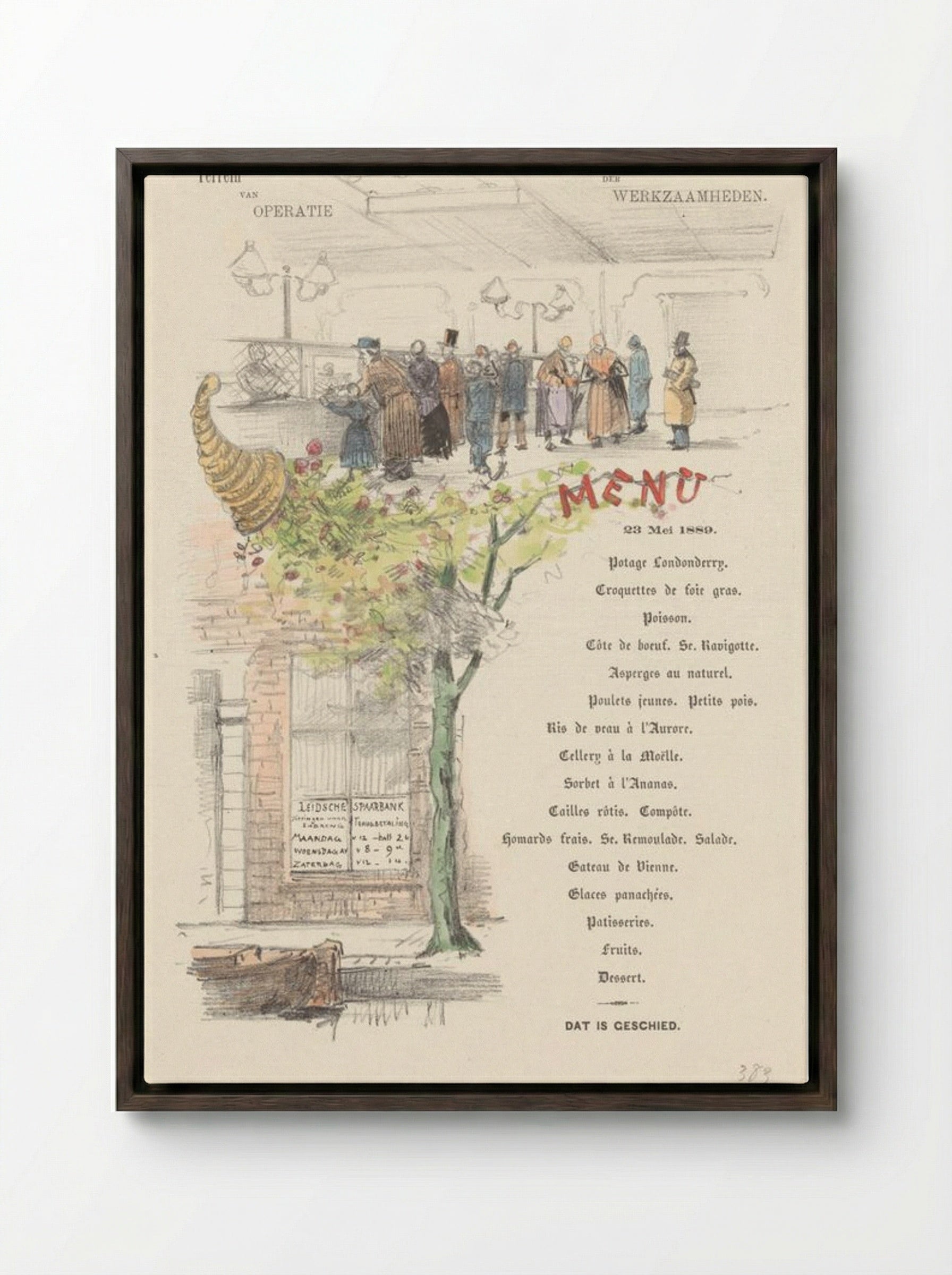 Menu for the Leidsche Spaarbank - Theo van Hoytema - Framed Canvas Dark Wood