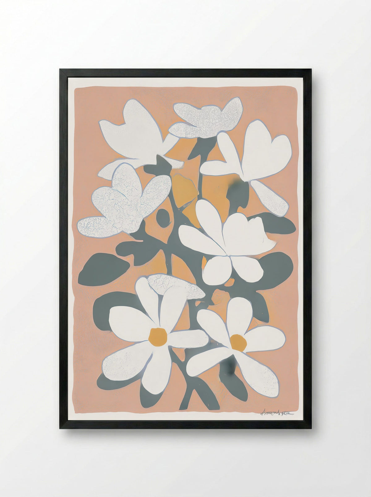 Magnolia Field Soft Bloom Floral Art Print - Framed Print Black