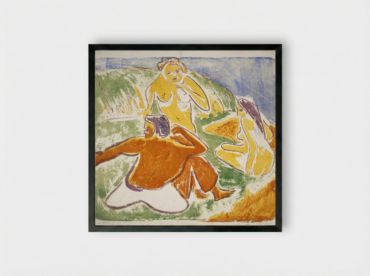 Three Bathers on the Beach - Ernst Ludwig Kirchner - Framed Print Black