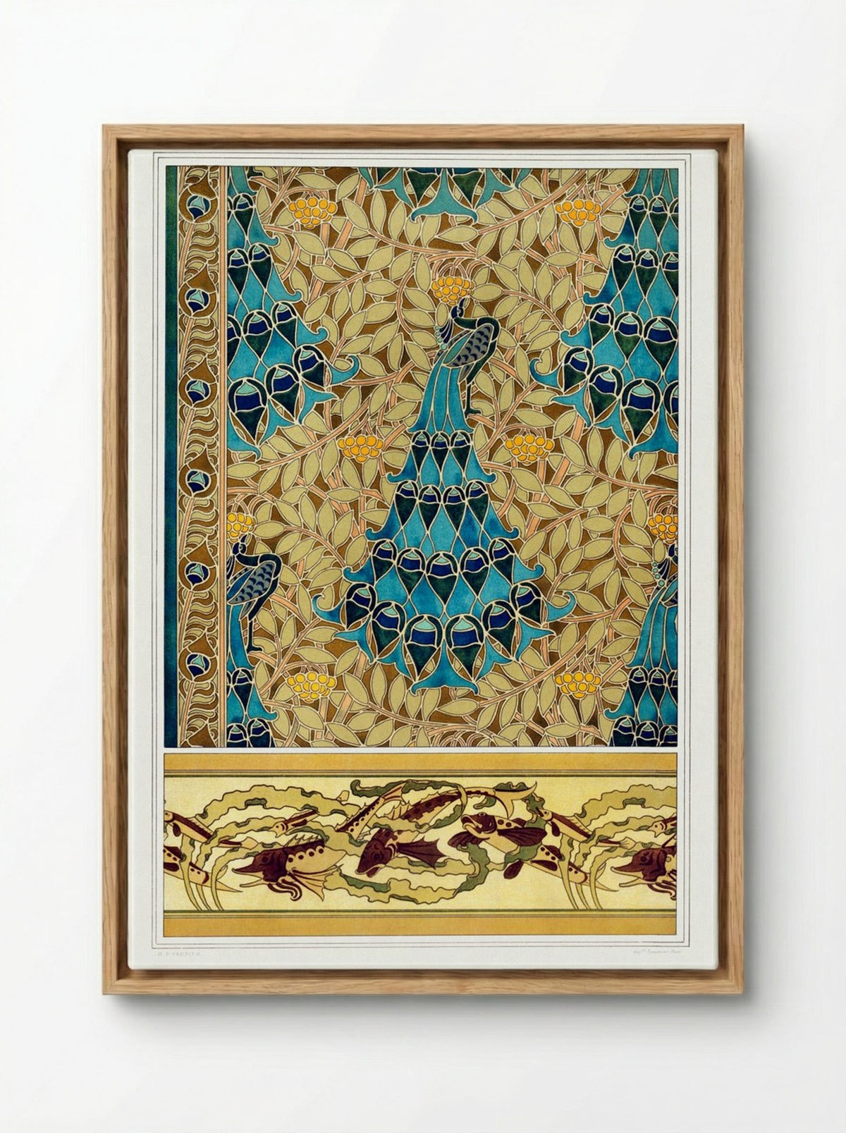 Paons dans les Sorbiers, Poissons et Algues - Maurice Pillard Verneuil - Framed Canvas Wood