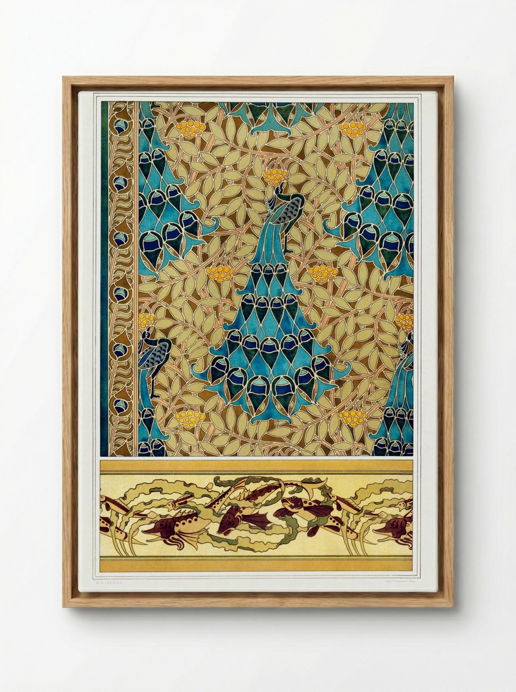 Paons dans les Sorbiers, Poissons et Algues - Maurice Pillard Verneuil - Framed Canvas Wood