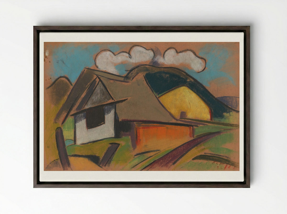 Cottages in the Mountains - Zolo Palugyay - Framed Canvas Dark Wood