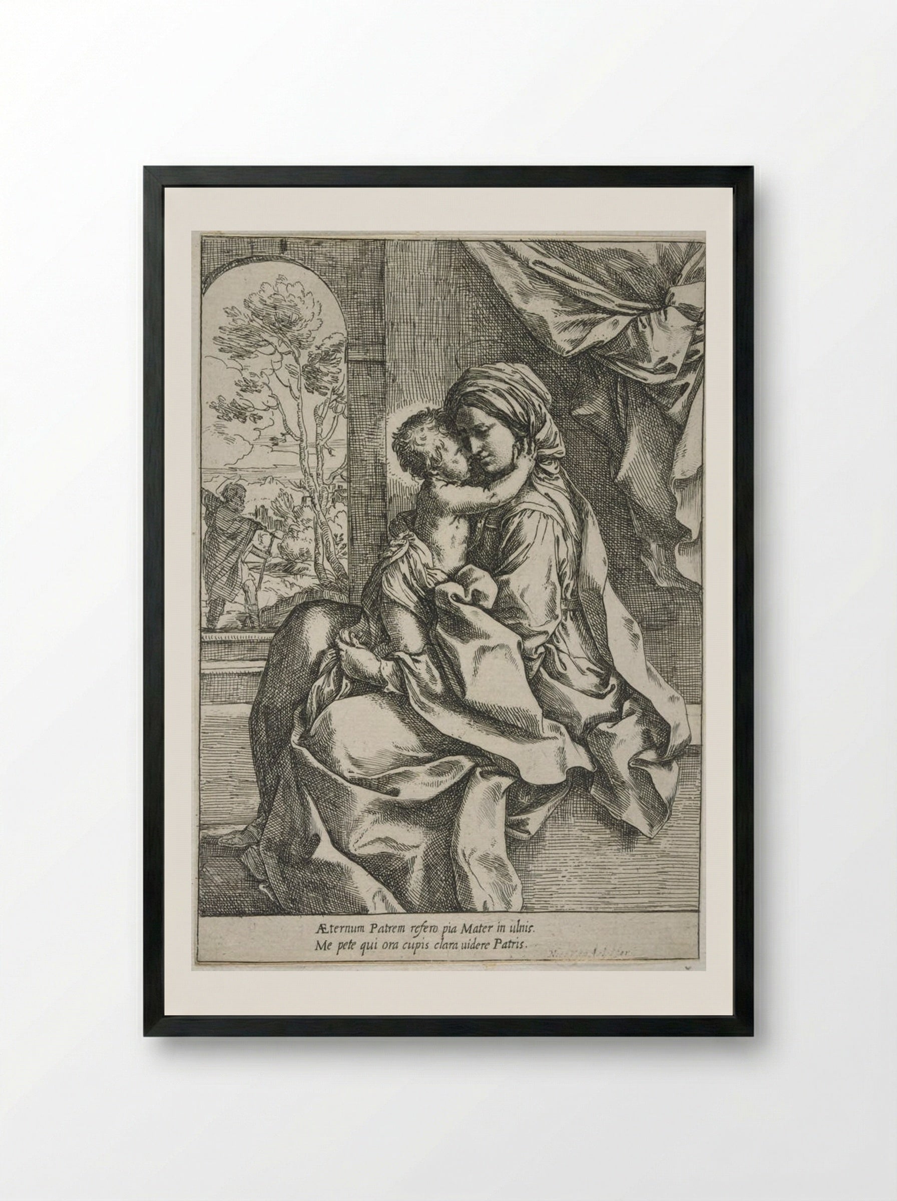 Madonna and Child, Saint Joseph in the Background - Guido Reni - Framed Print Black