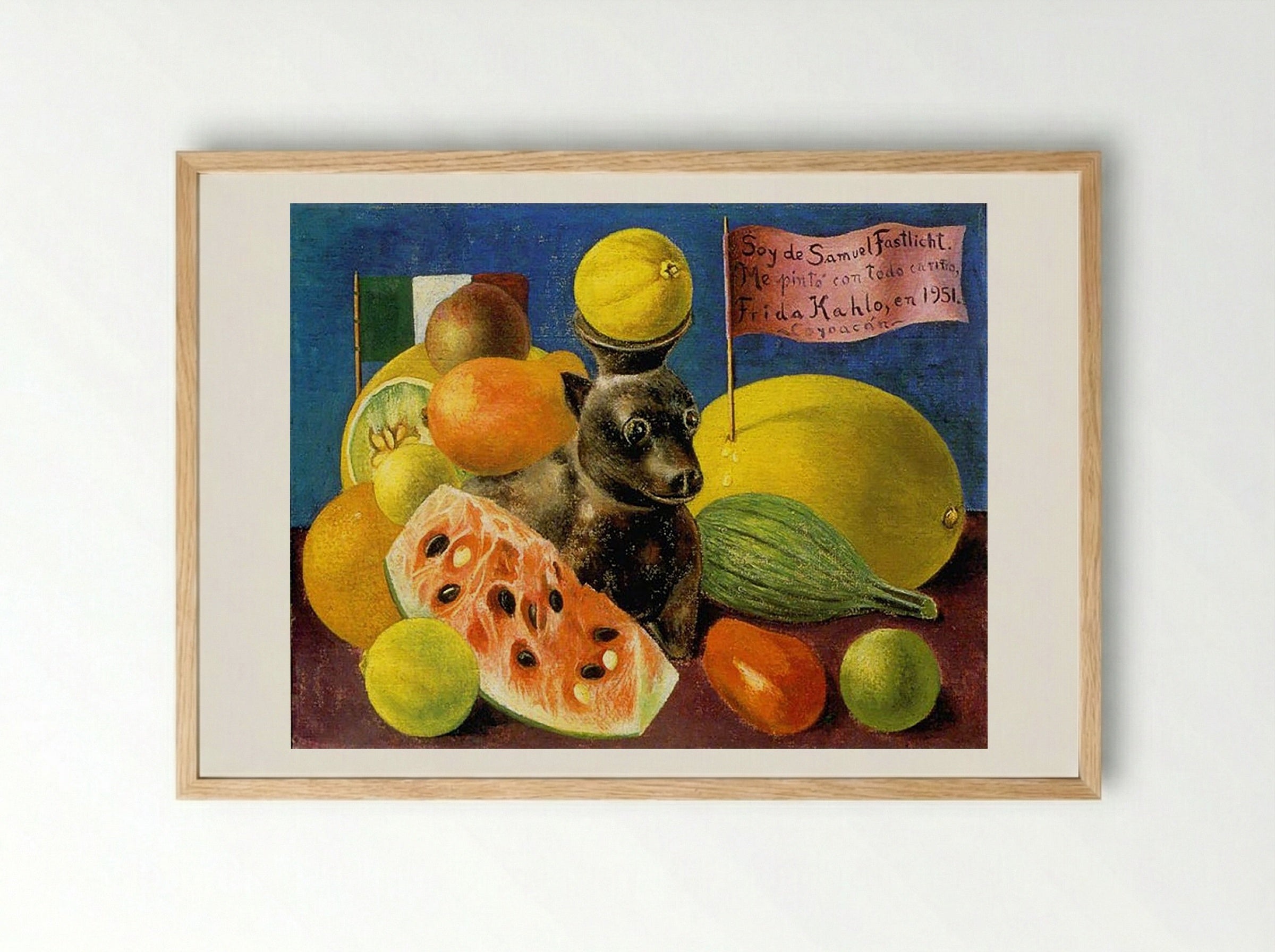 Still Life with Dog (Self-Portrait Dedicated to Samuel Fastlicht) - Frida Kahlo - Framed Print Wood