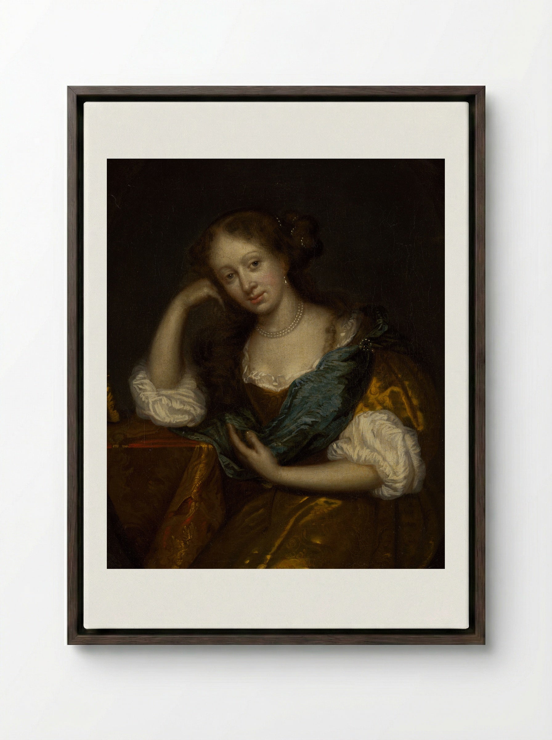 In Thought - Godfried Schalcken - Framed Canvas Dark Wood