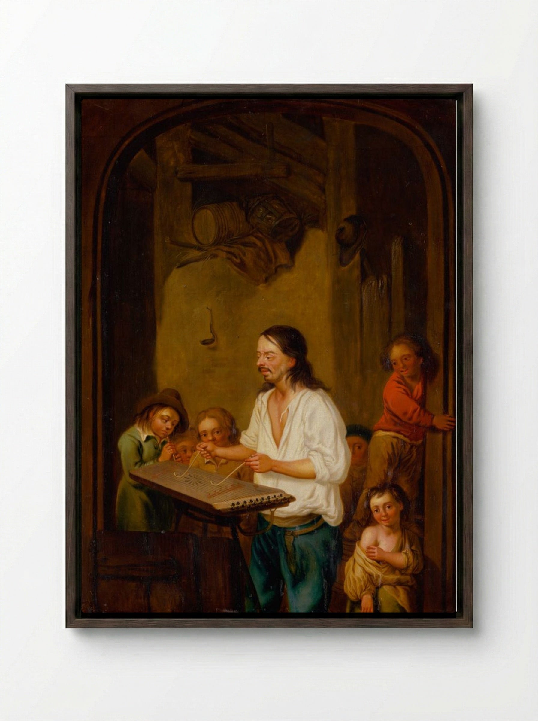 The Music Master - Jan Steen - Framed Canvas Dark Wood