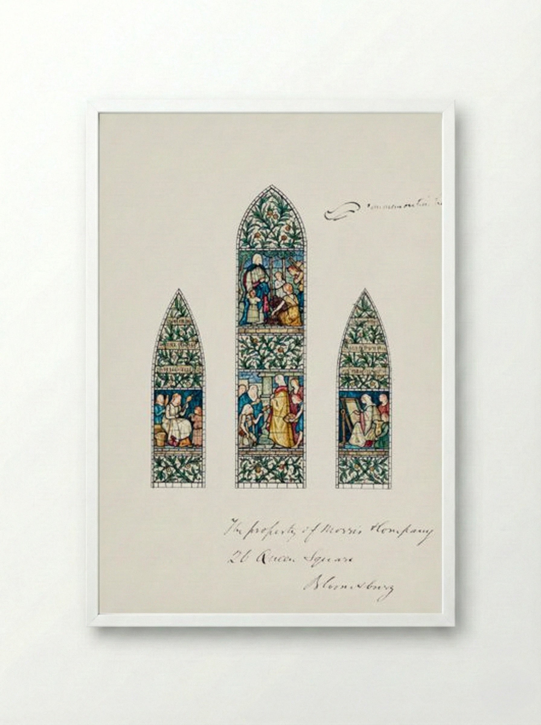 Design for Stained Glass, Southeast Window, Nave, Paisley Abbey, Scotland - Edward Burne-Jones - Framed Print White
