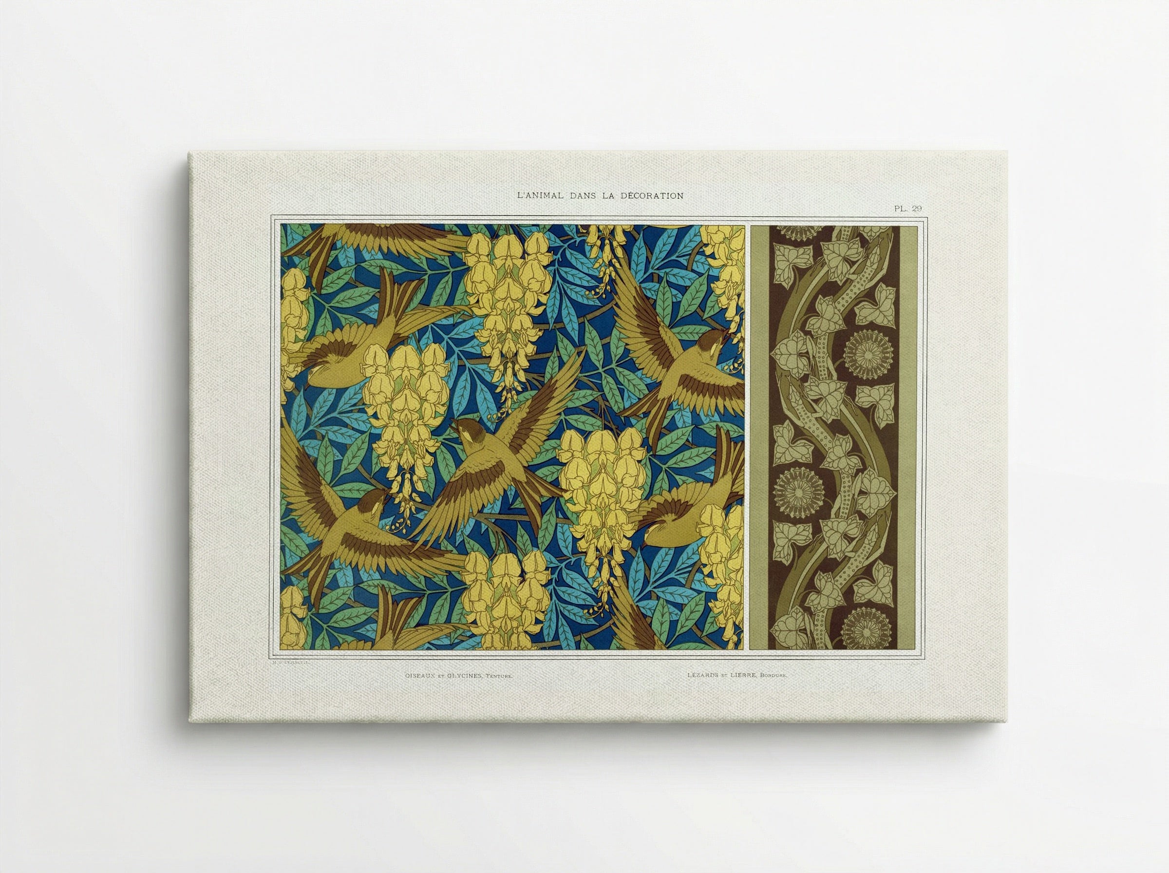 Oiseaux et Glycines, Tenture; Lézards et Lierre, Bordure - Maurice Pillard Verneuil - Canvas