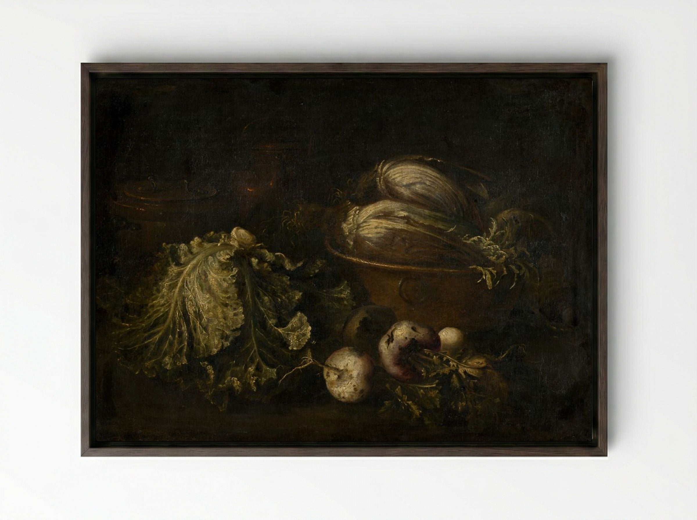 Still Life with Vegetables - Fine Art Print - Framed Canvas Dark Wood