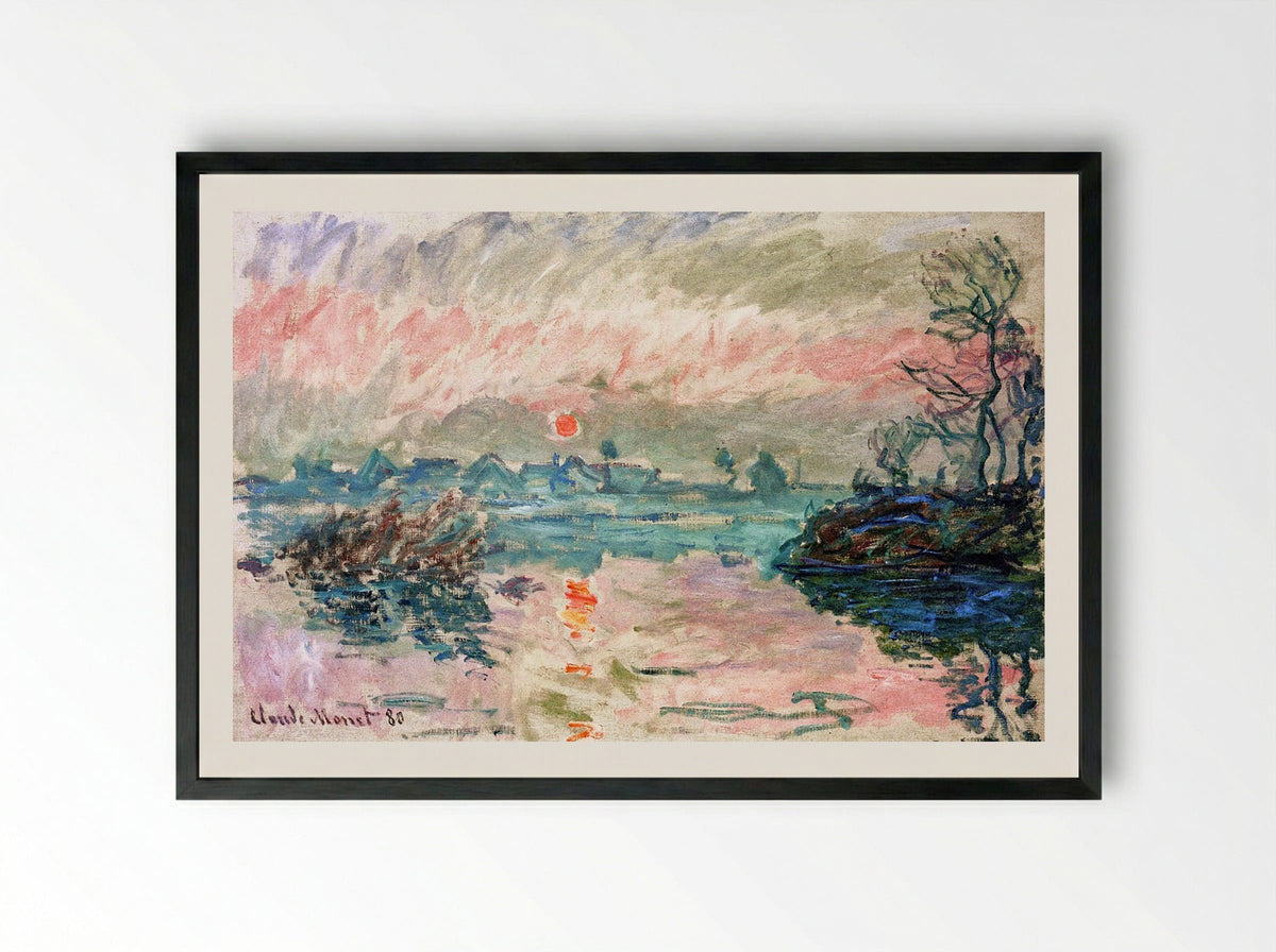 Sunset at Lavacourt - Claude Monet - Framed Print Black