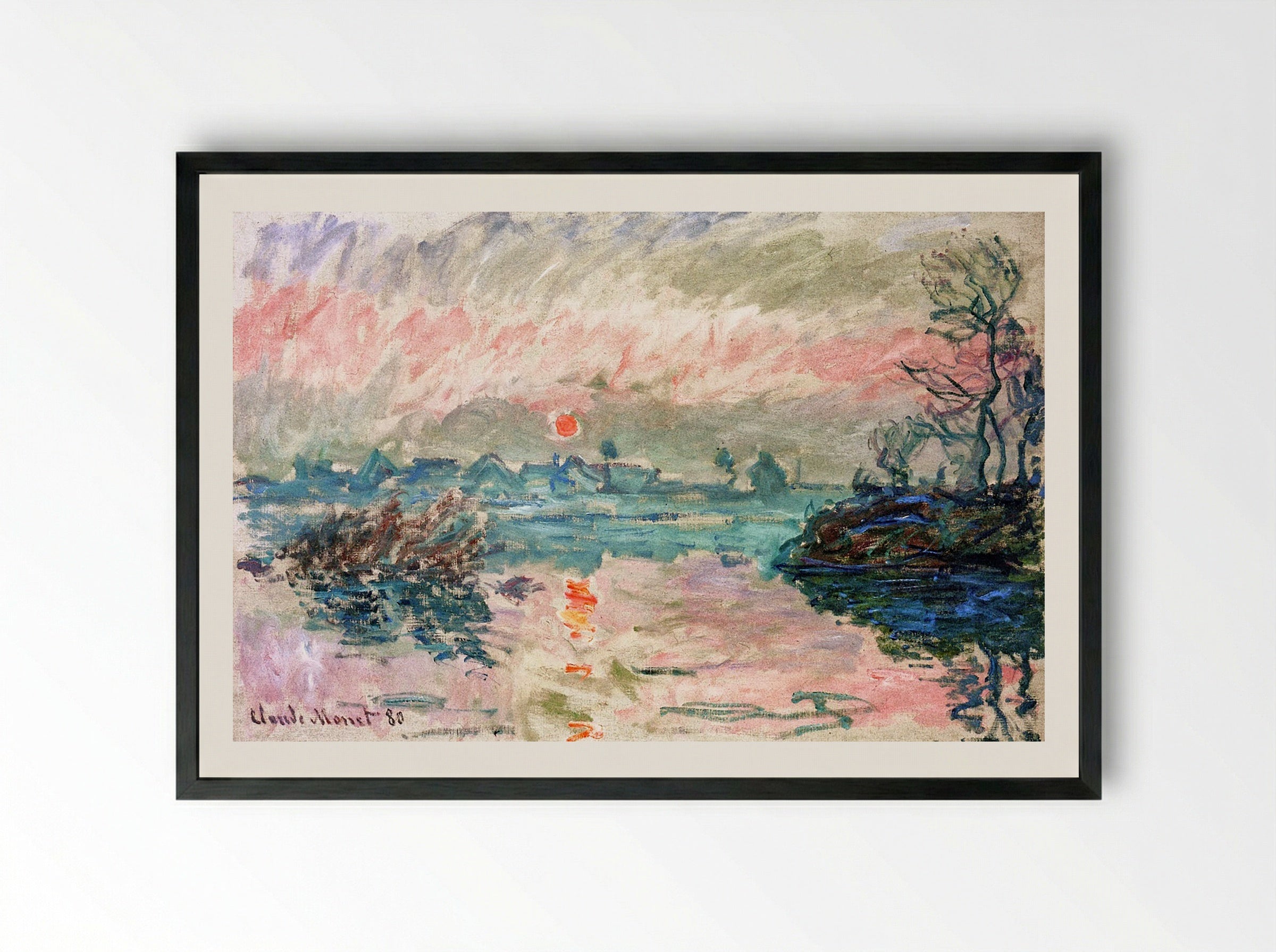 Sunset at Lavacourt - Claude Monet - Framed Print Black