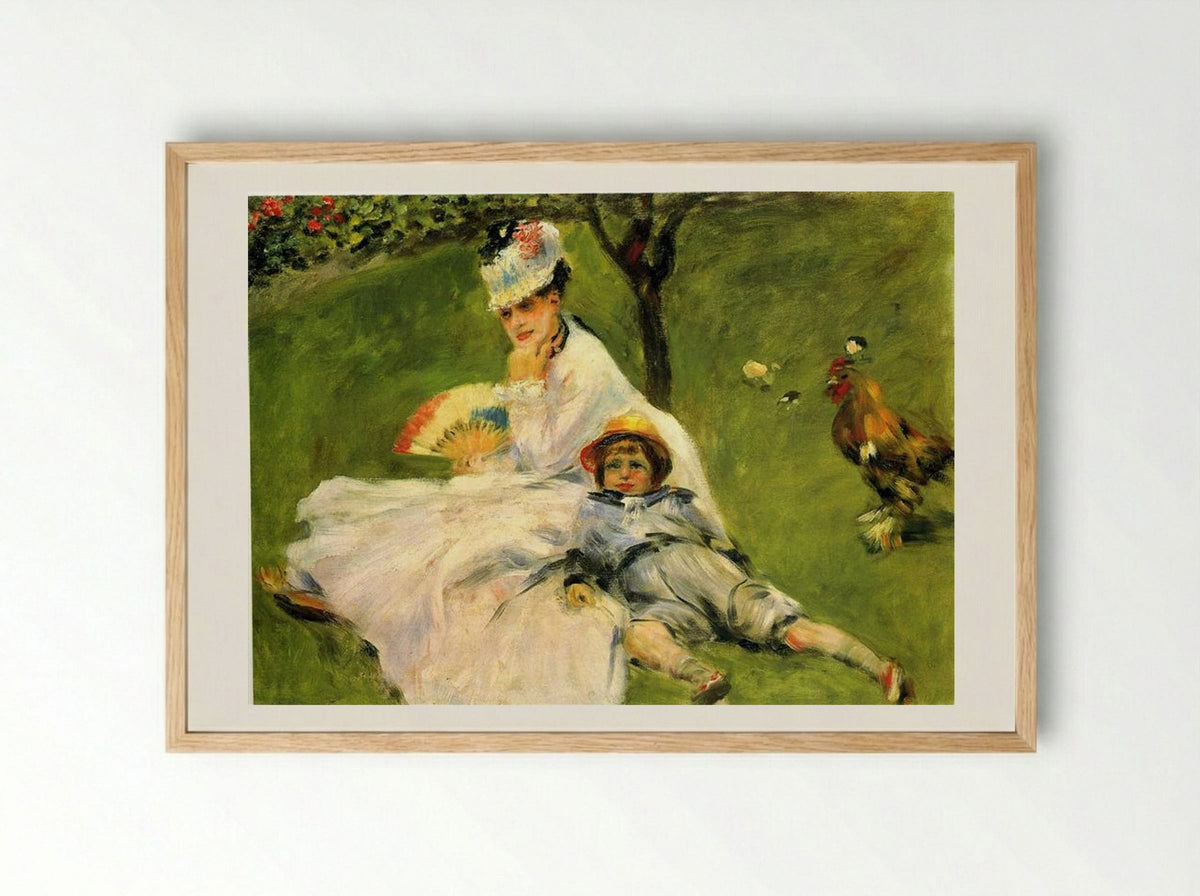Camille Monet and Her Son Jean in the Garden at Argenteuil - Pierre-Auguste Renoir - Framed Print Wood