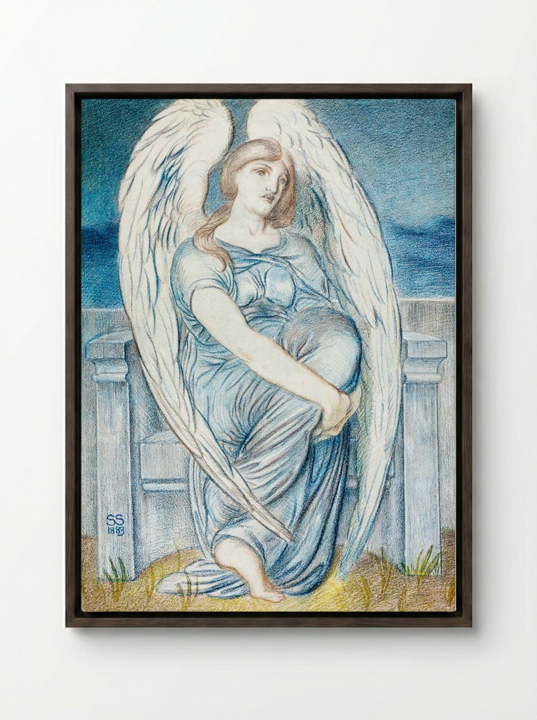 Seated Angel - Simeon Solomon - Framed Canvas Dark Wood