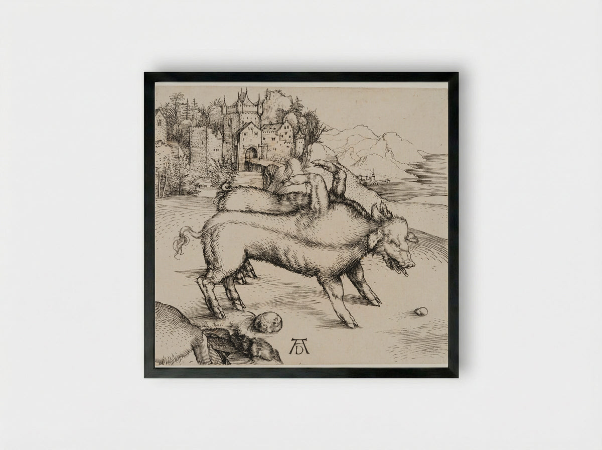 The Monstrous Sow of Landser - Albrecht Dürer - Framed Print Black