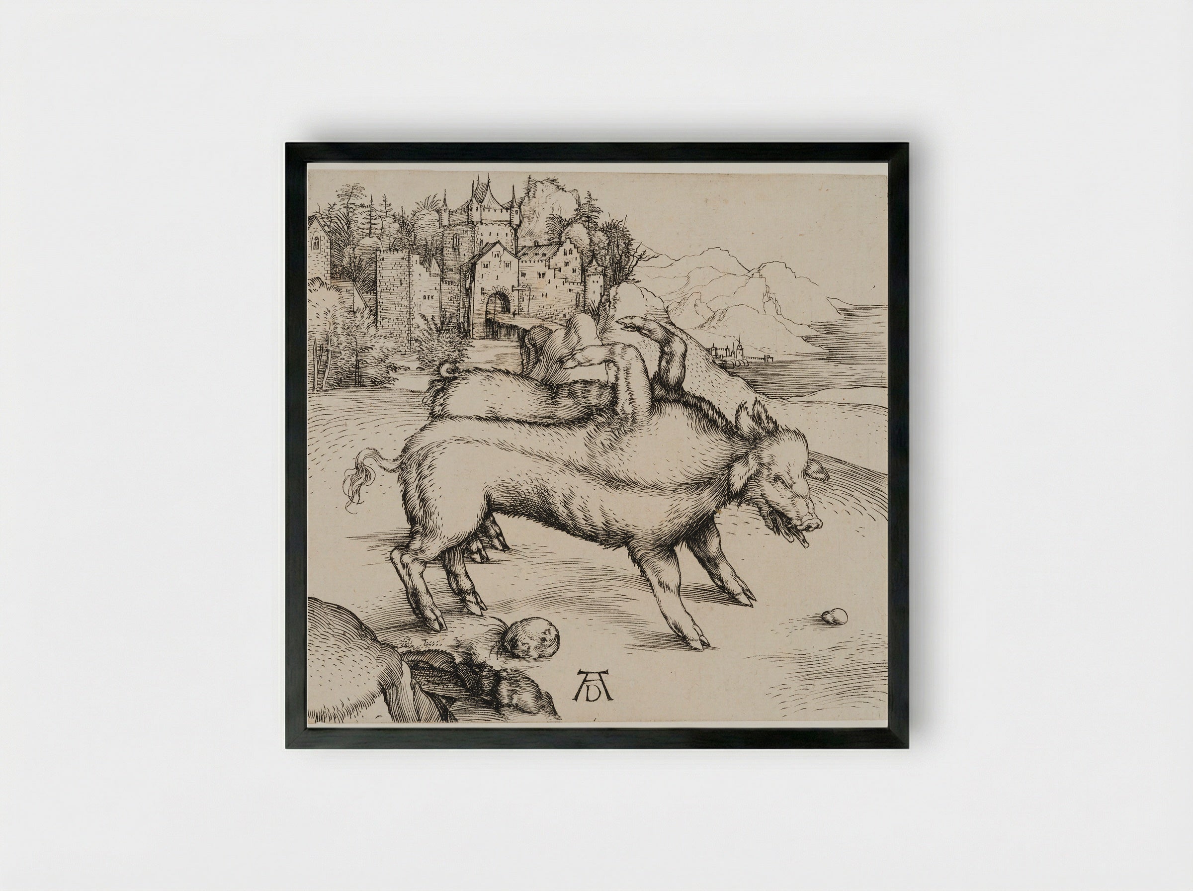 The Monstrous Sow of Landser - Albrecht Dürer - Framed Print Black