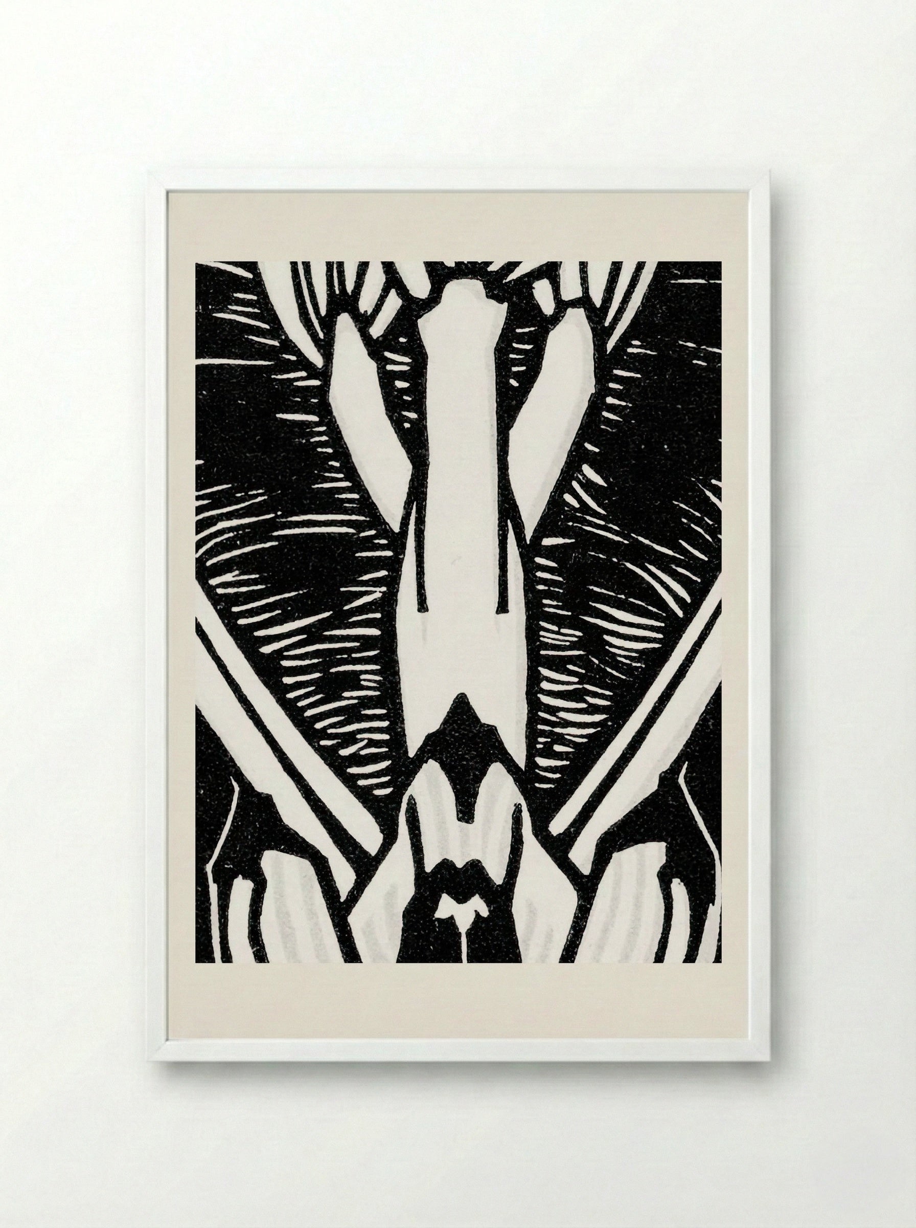 April (Floral Woodcut) - Julie de Graag - Framed Print White