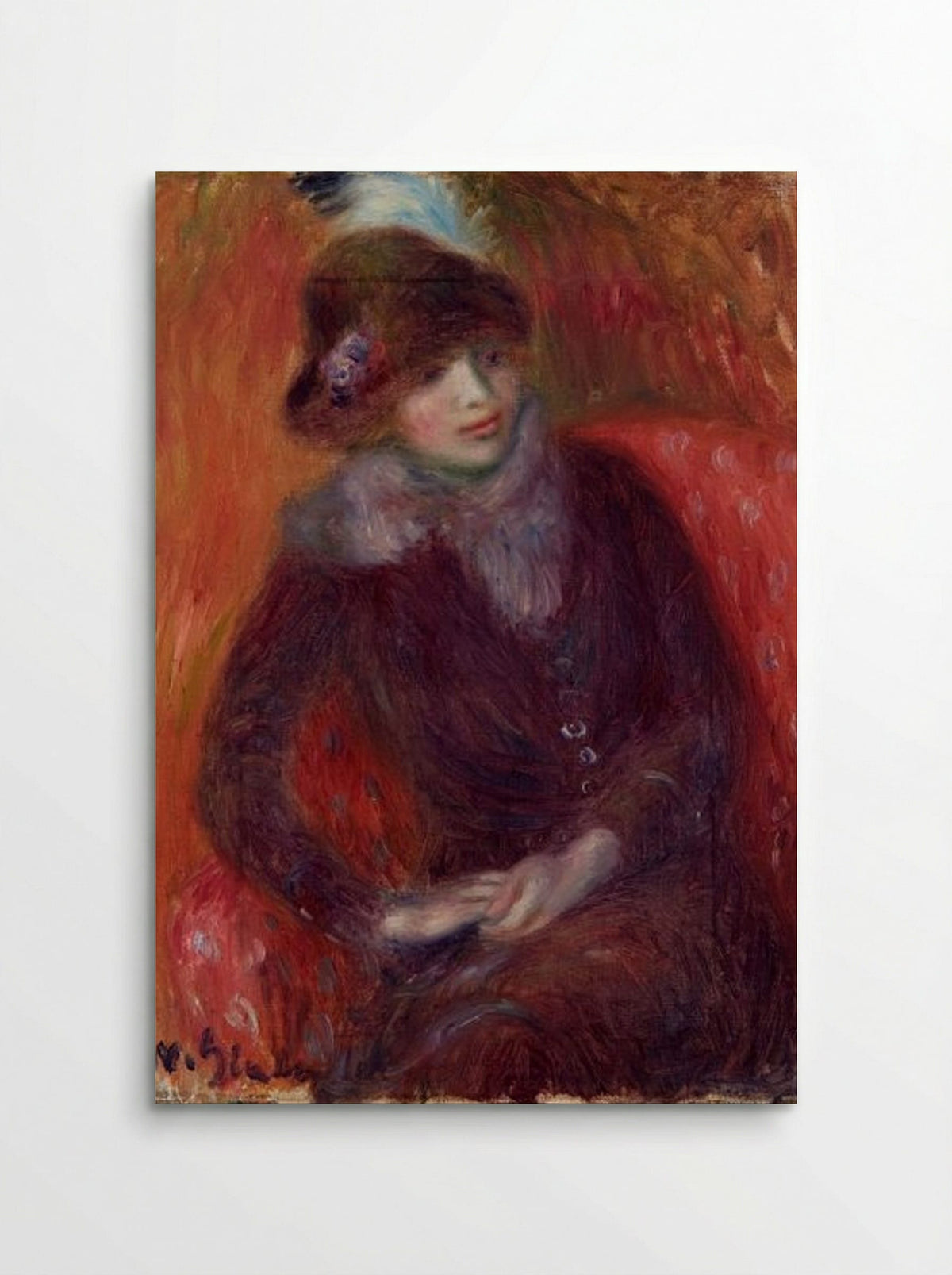 Seated Woman with Fur Neckpiece and Red Background - William James Glackens - Poster