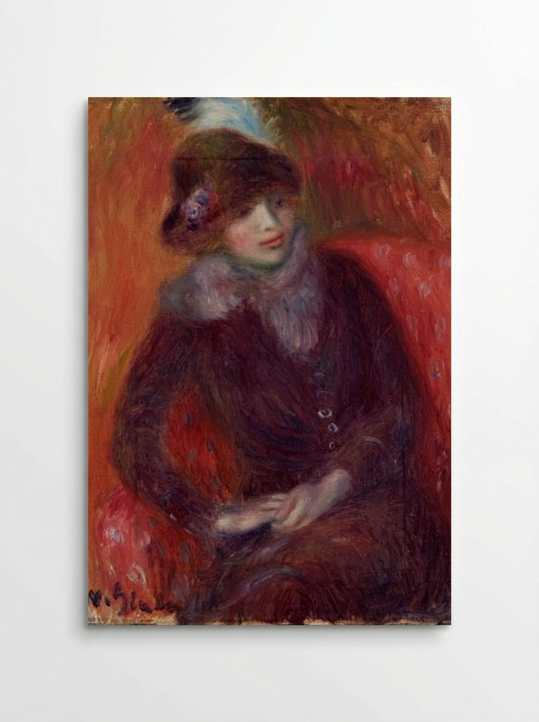 Seated Woman with Fur Neckpiece and Red Background - William James Glackens - Poster