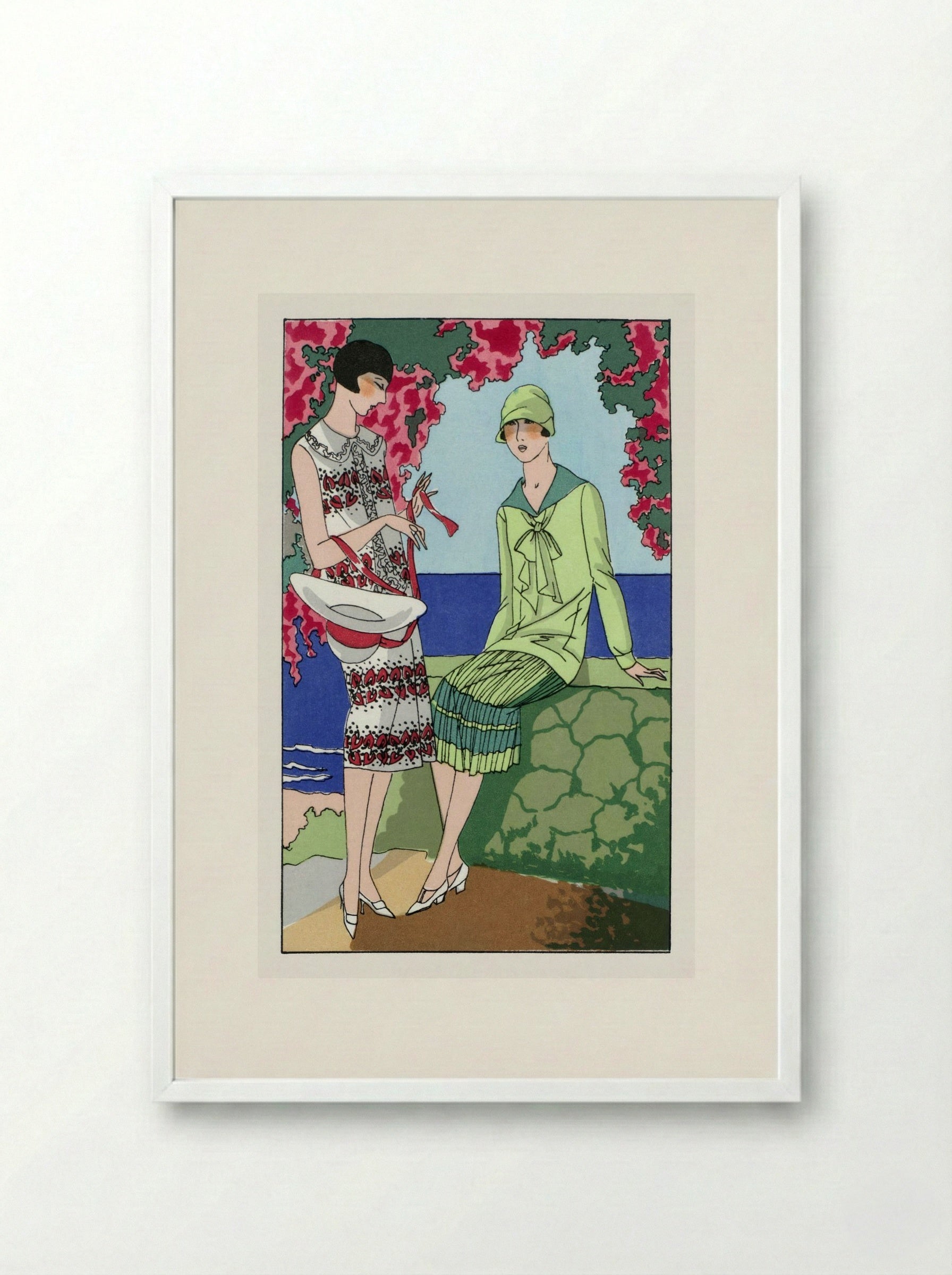 Two Women in Summer Dresses - Martial et Armand and Lucien Lelong - Framed Print White