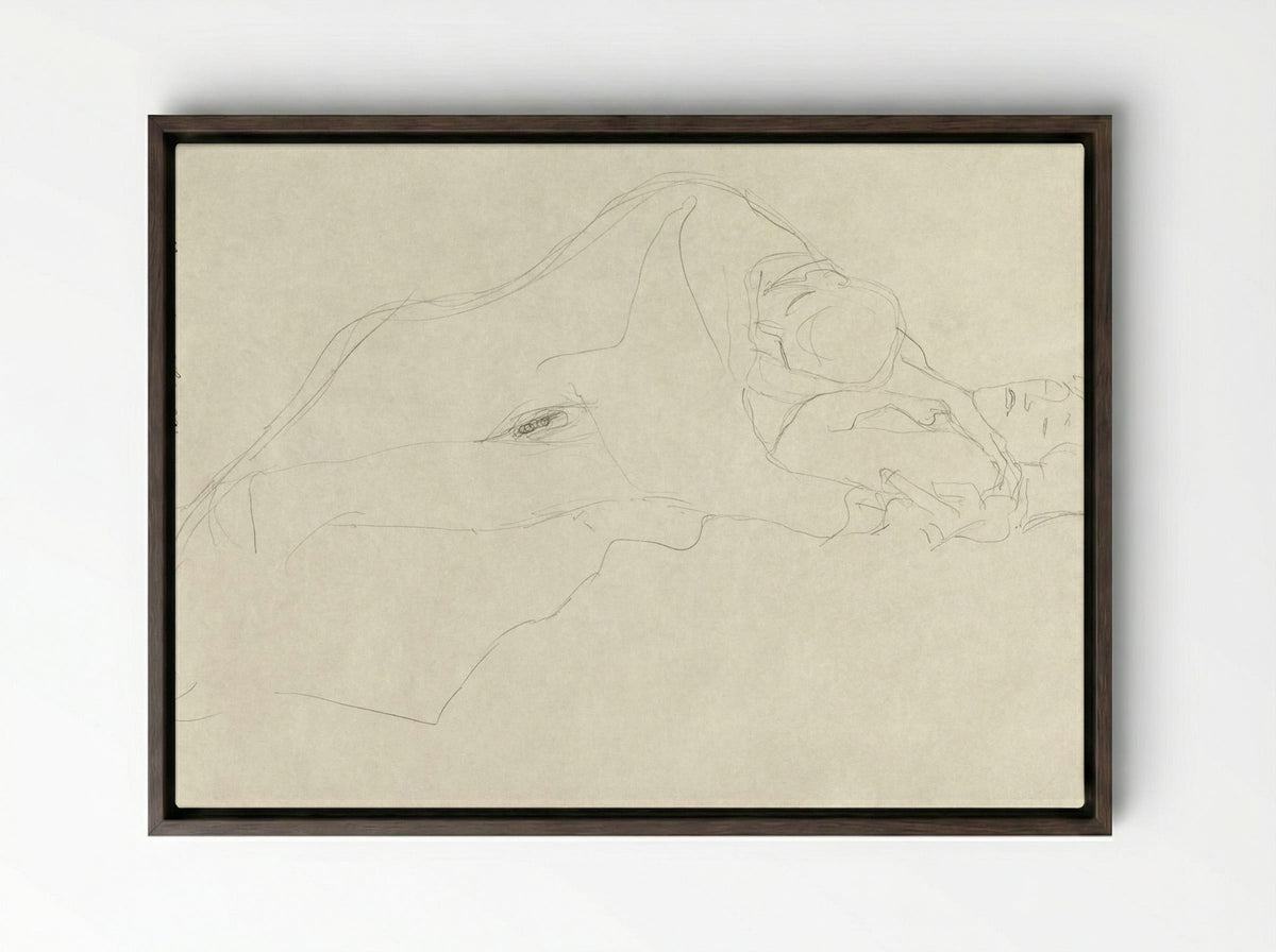 The Lovers - Gustav Klimt - Framed Canvas Dark Wood